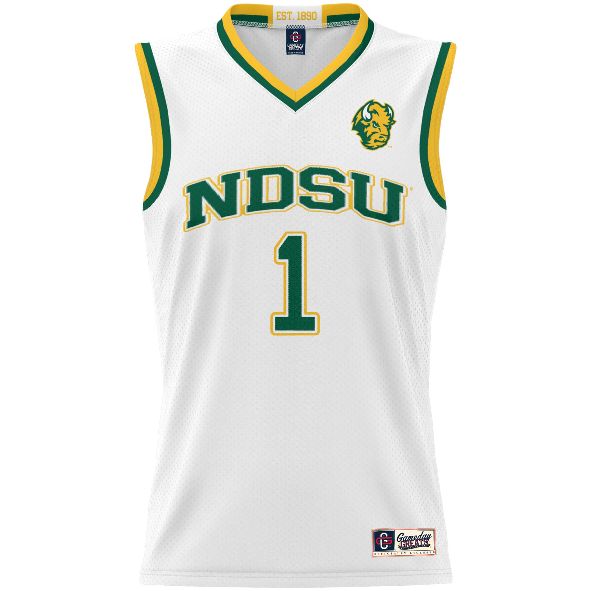 #1 NDSU Bison Youth Lightweight Basketball Jersey White - front view