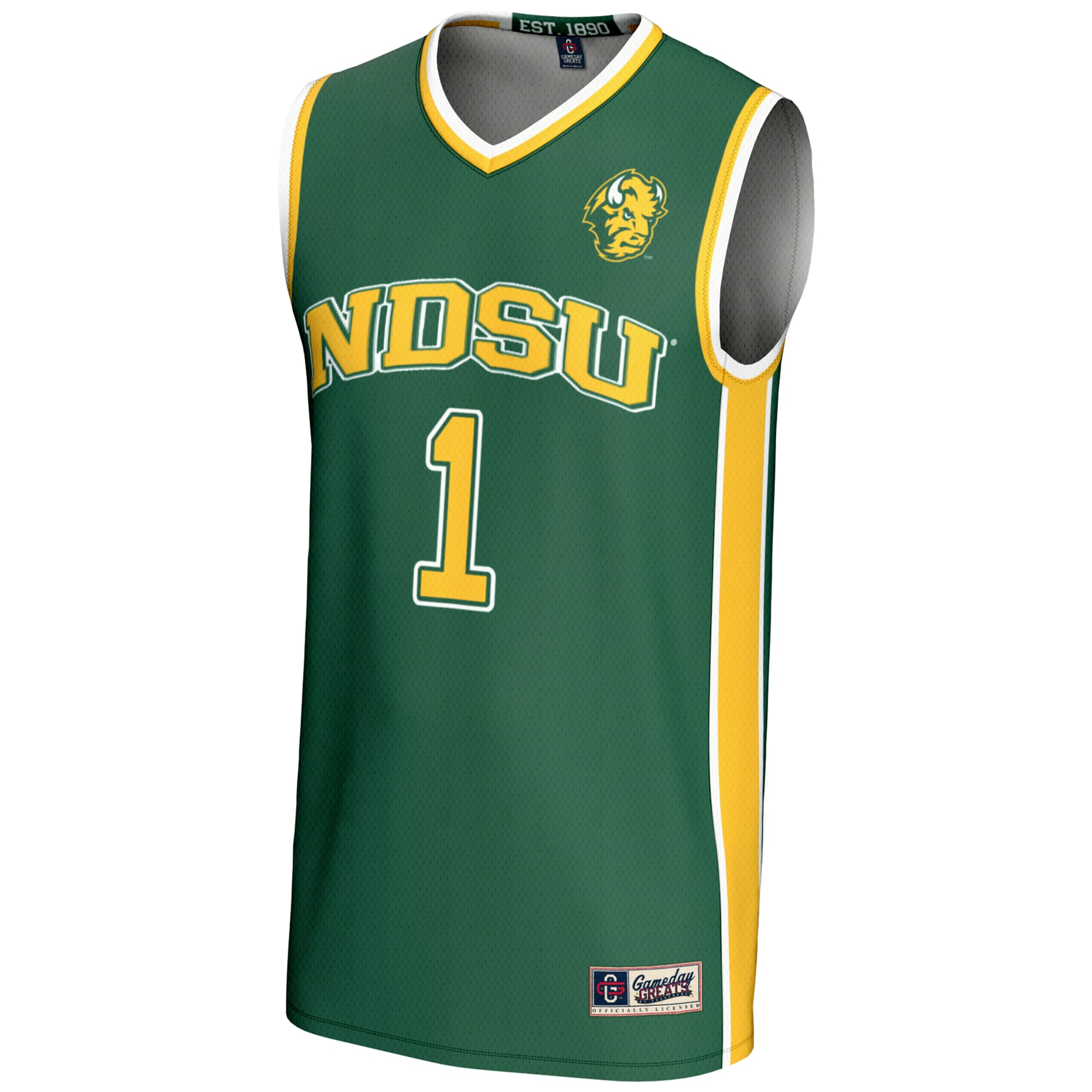 #1 NDSU Bison Youth Lightweight Basketball Jersey Green - front view