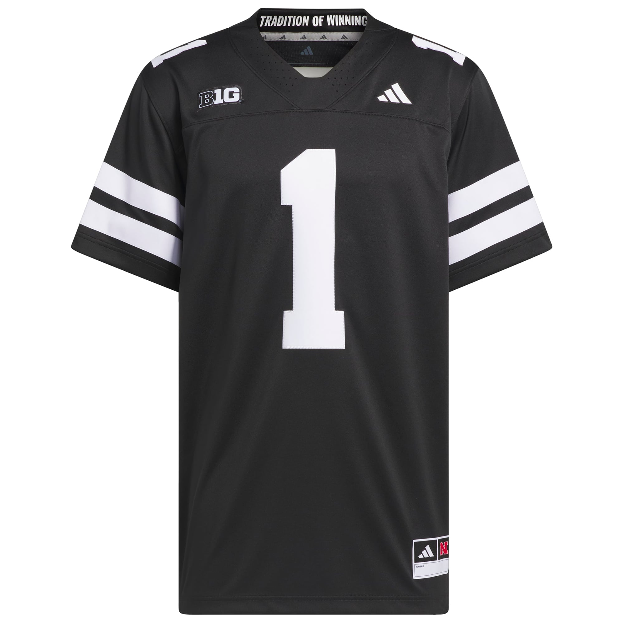#1 Nebraska Huskers Alternate Jersey Black - front and back view
