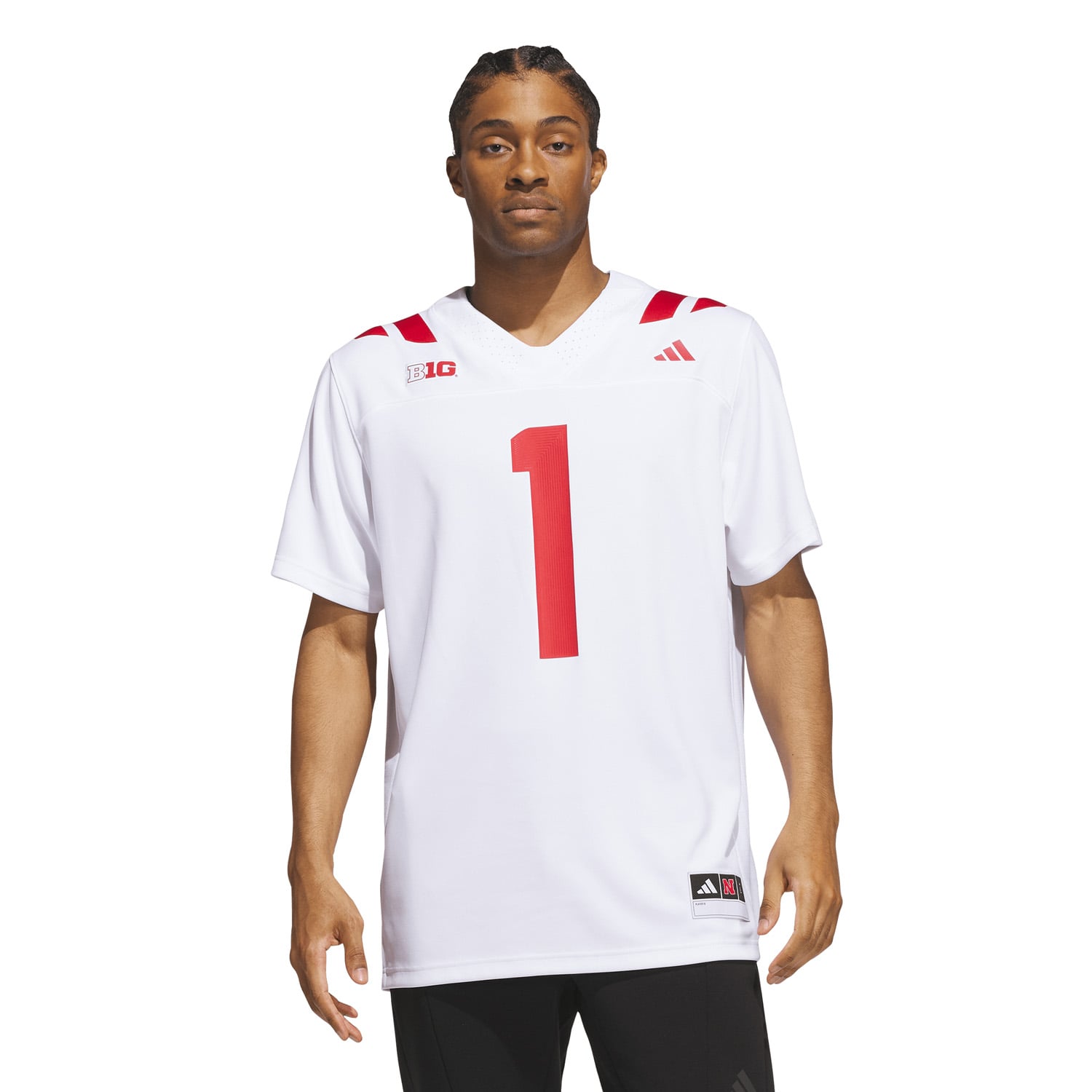 #1 Nebraska Huskers Away Football Jersey White - front and back view