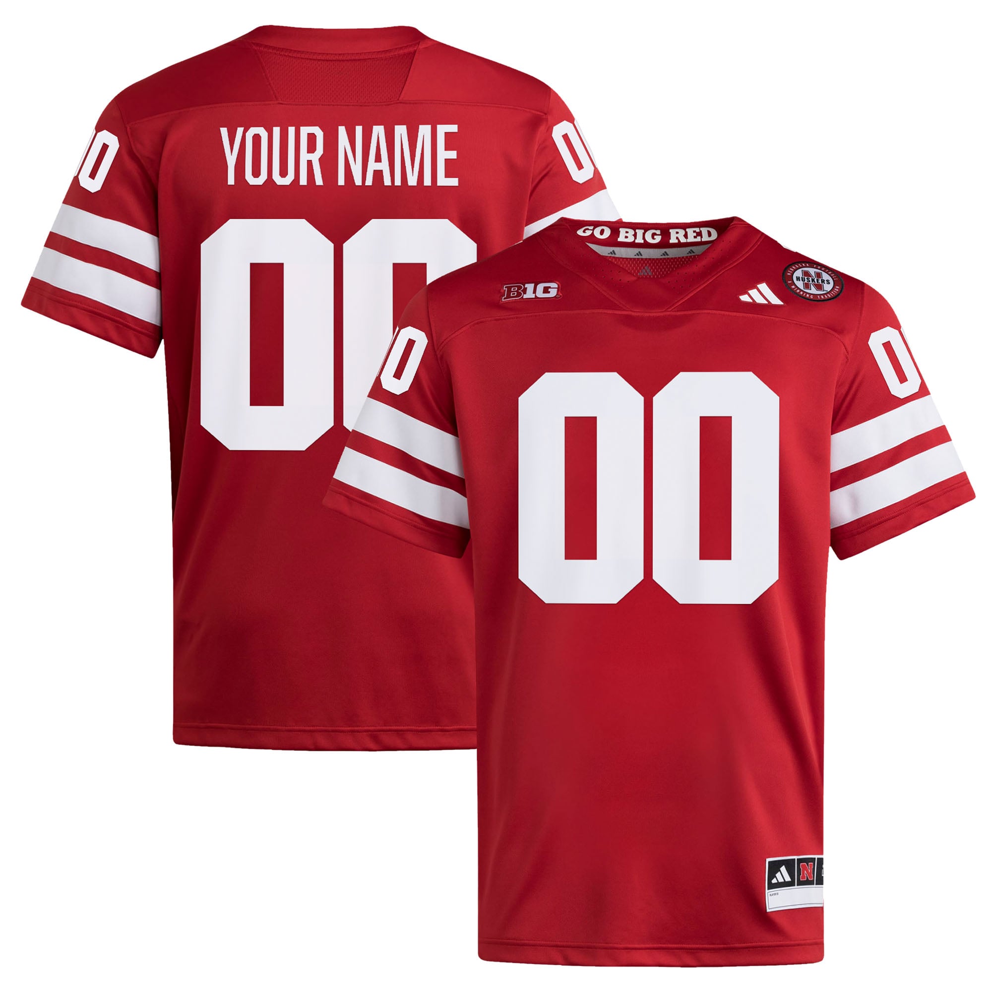 Nebraska Huskers Custom Home Football Jersey Scarlet - front and back view