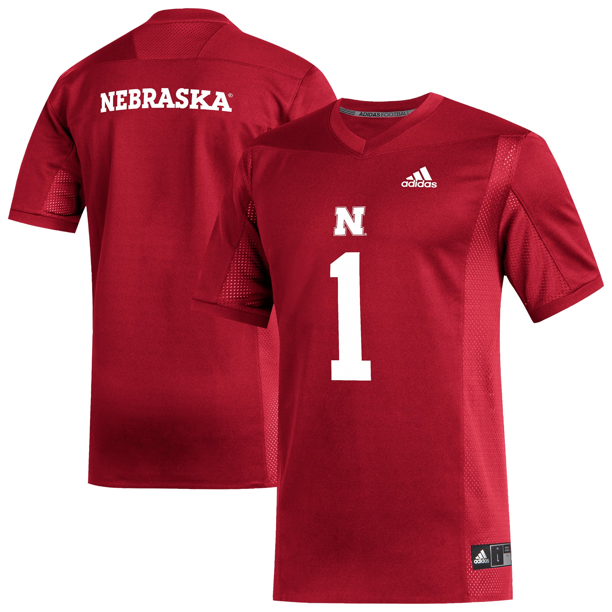 #1 Nebraska Huskers Football Jersey Scarlet - front and back view