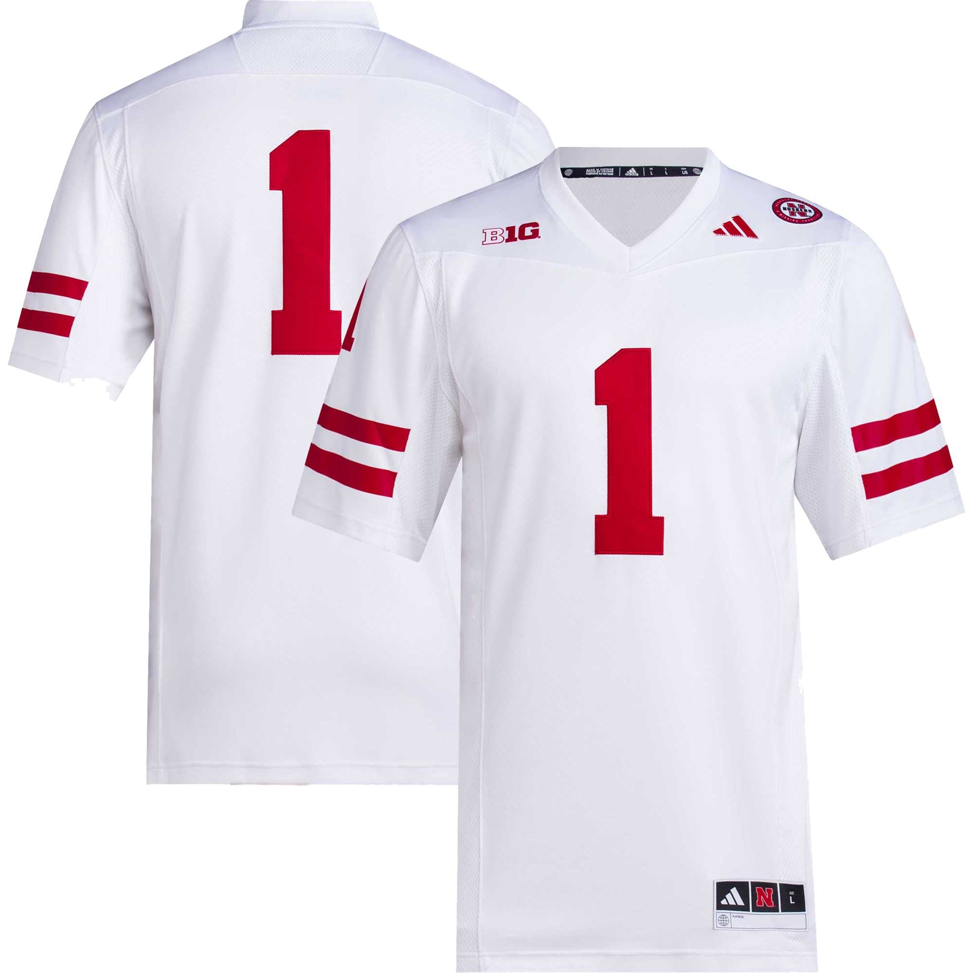 #1 Nebraska Huskers Football Jersey White - front and back view