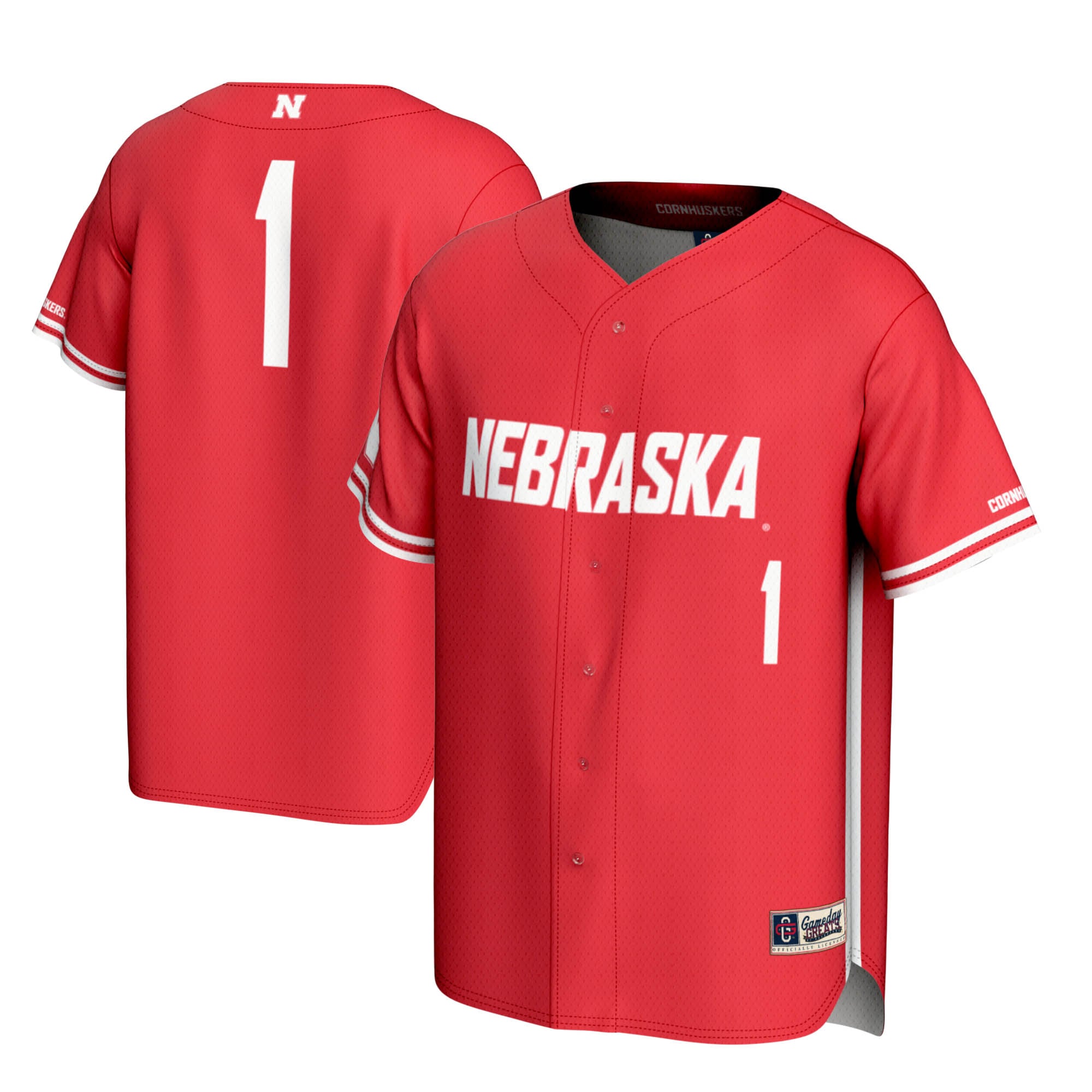 #1 Nebraska Huskers Lightweight Baseball Jersey Scarlet - front and back view