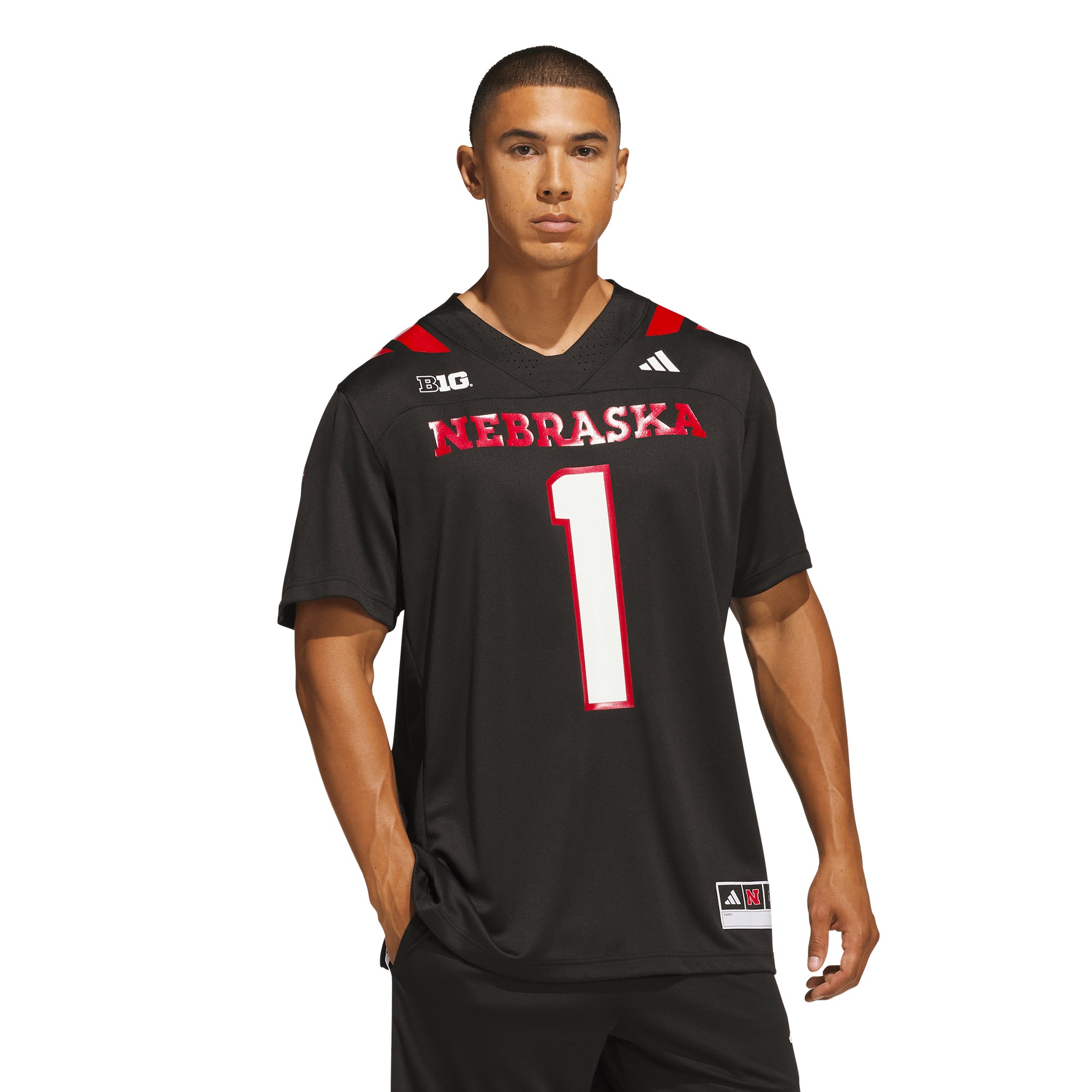 #1 Nebraska Huskers Our Red Burns Brighter Strategy Jersey Black - front and back view