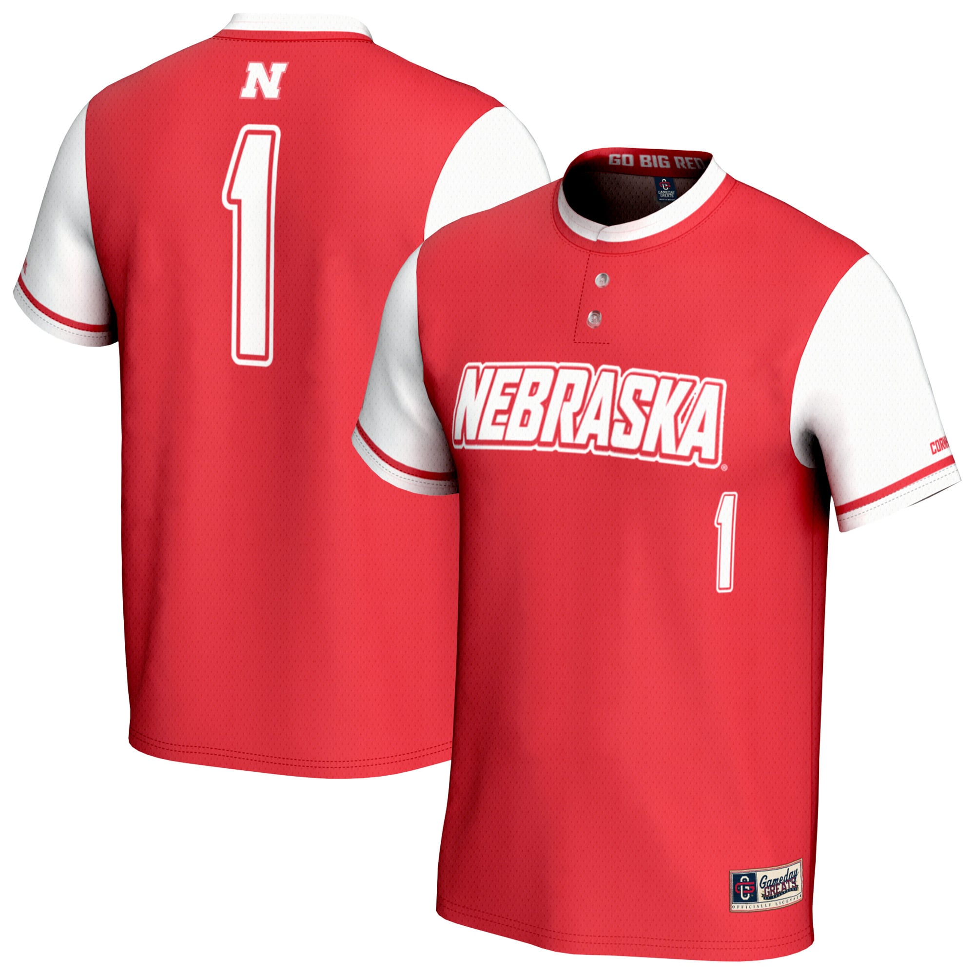 Nebraska Huskers Unisex Lightweight Collegiate Softball Fashion Jersey - front and back view