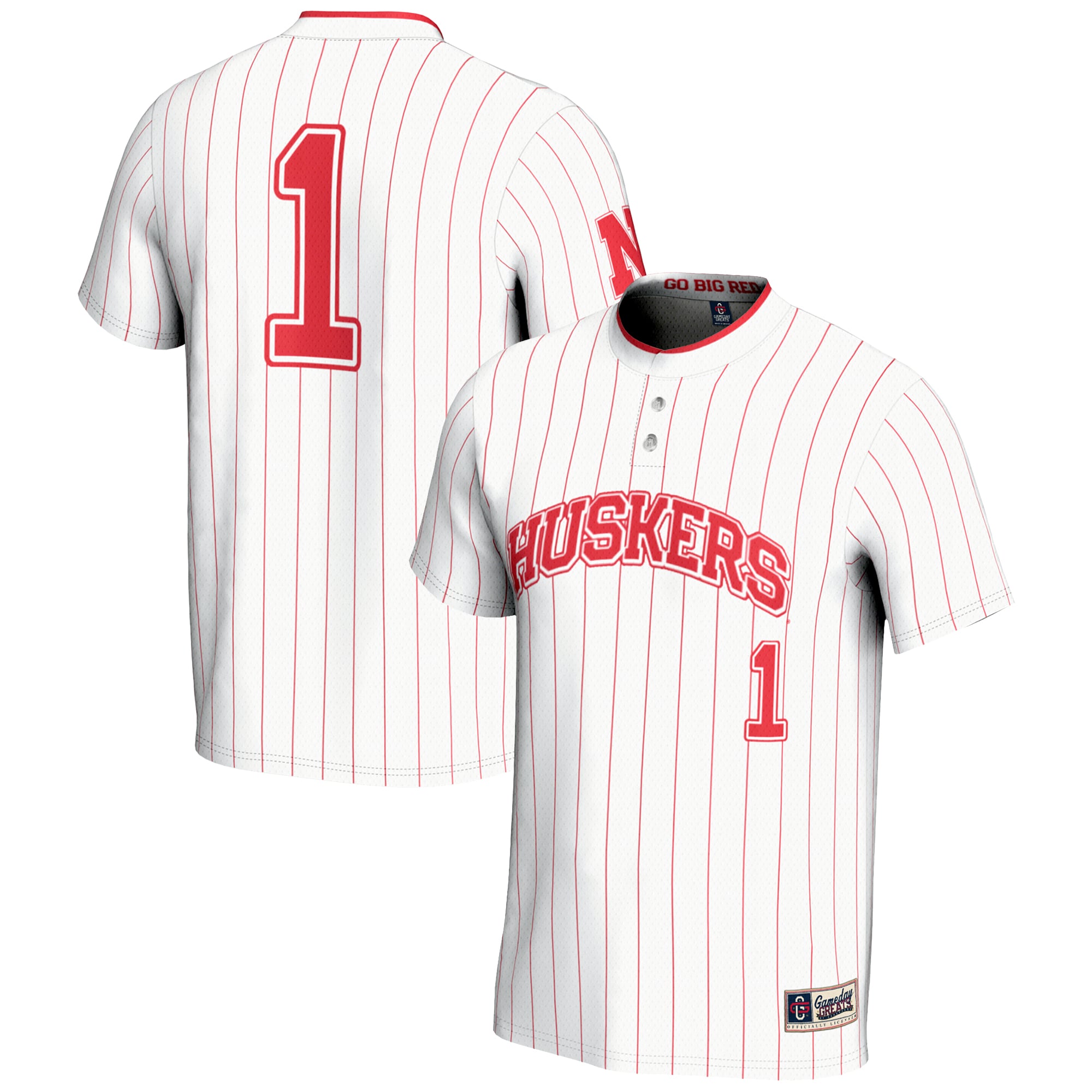 #1 Nebraska Huskers Unisex Lightweight Softball Jersey White - front and back view