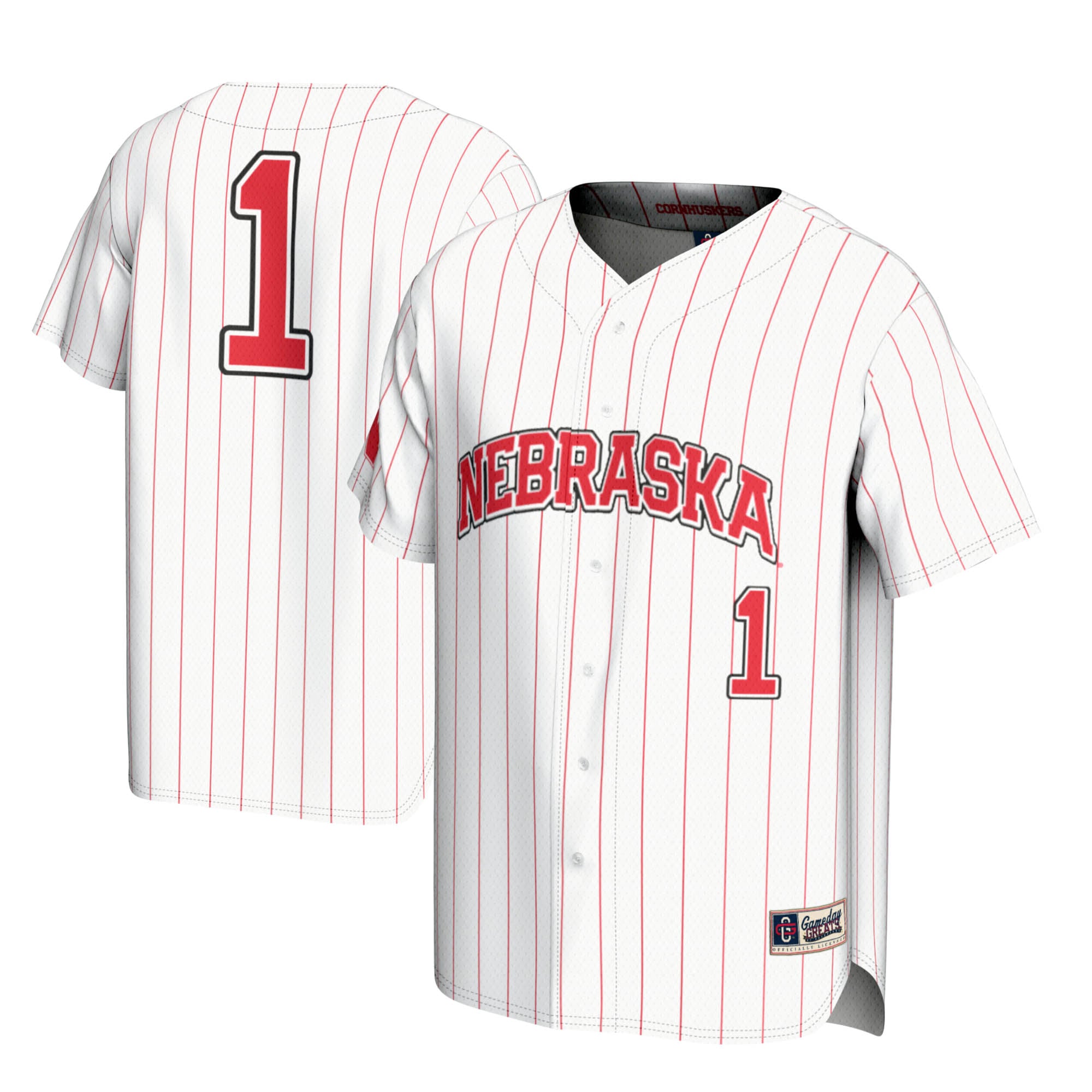 #1 Nebraska Huskers Youth Lightweight Baseball Jersey White - front and back view