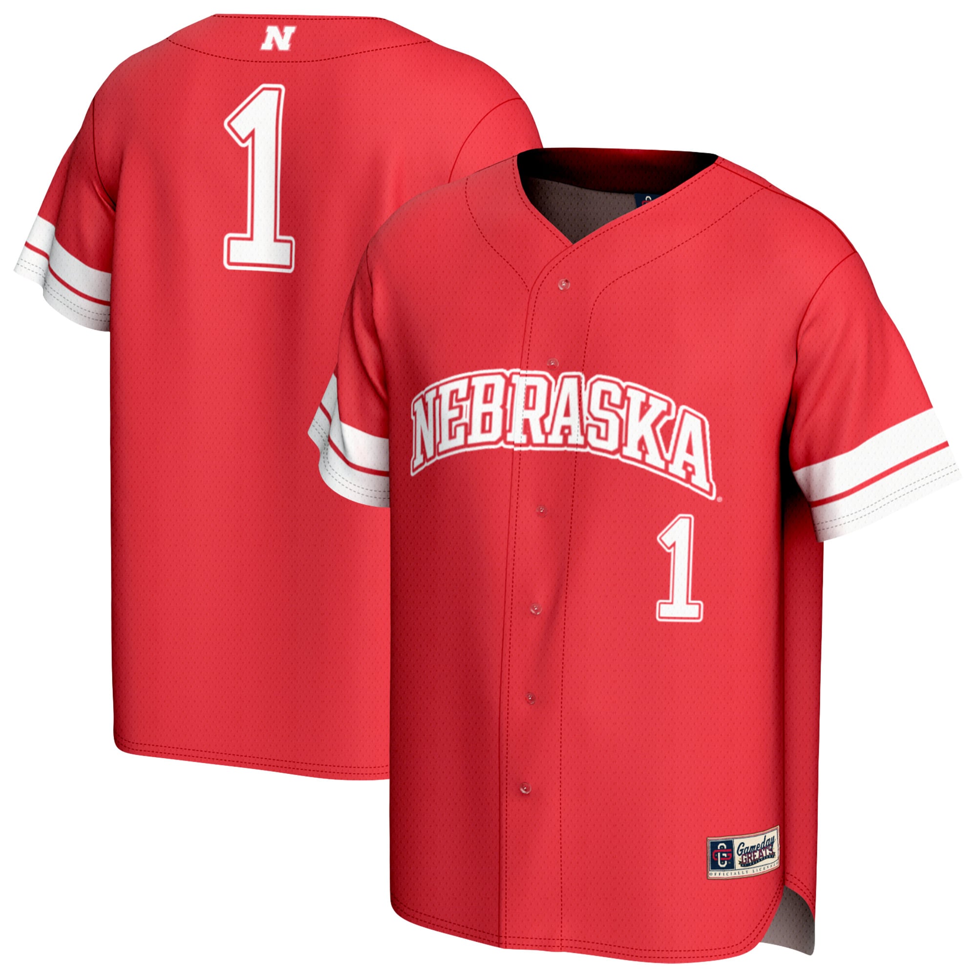 #1 Nebraska Huskers Youth Lightweight Collegiate Baseball Fashion Jersey - front and back view