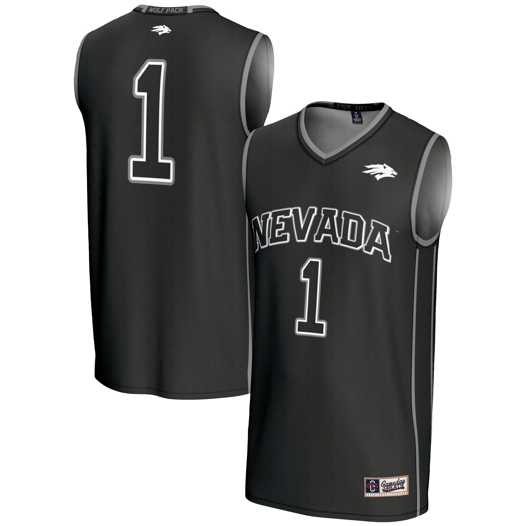 #1 Nevada Wolf Pack Lightweight Basketball Jersey Black - front and back view