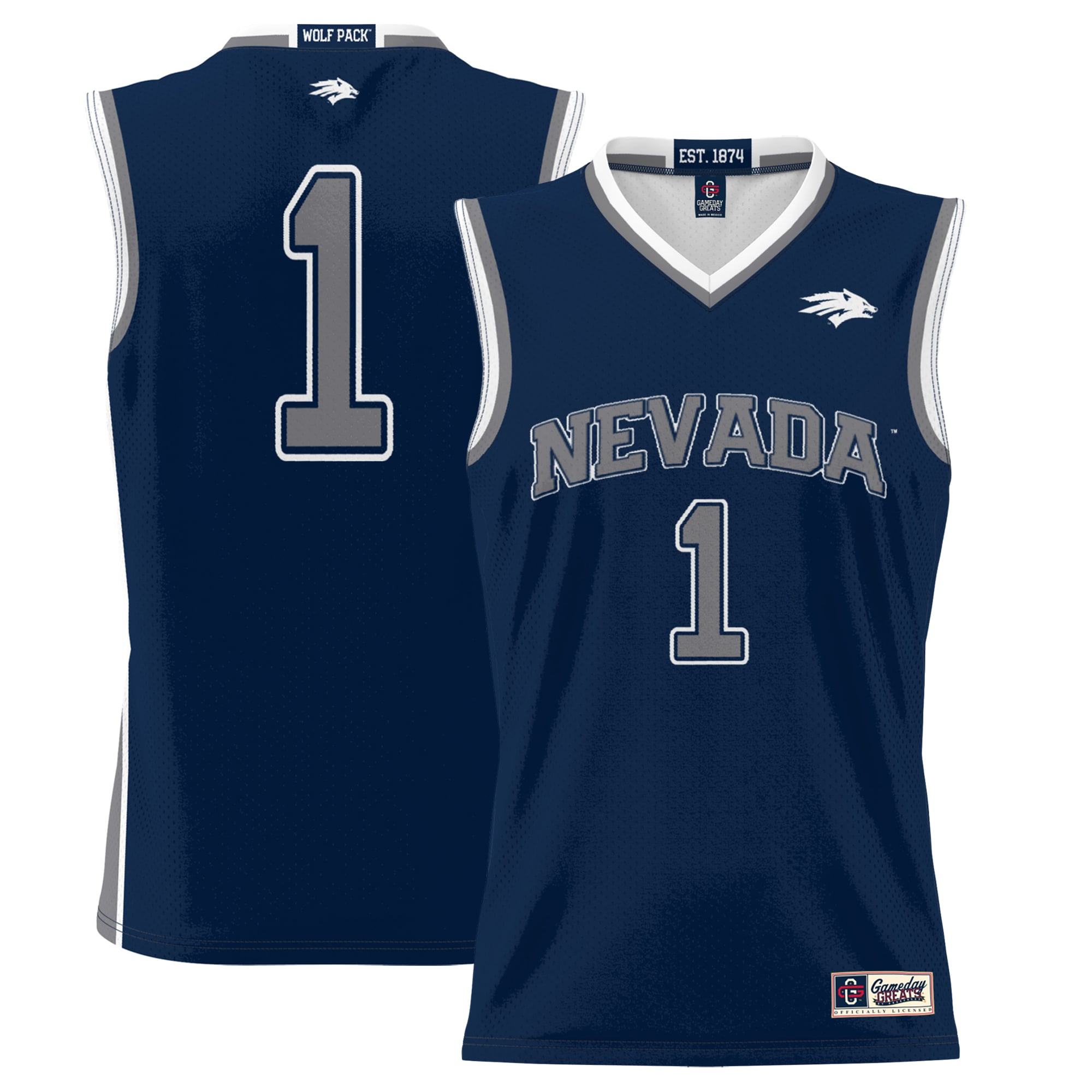 #1 Nevada Wolf Pack Lightweight Basketball Jersey Navy - front and back view