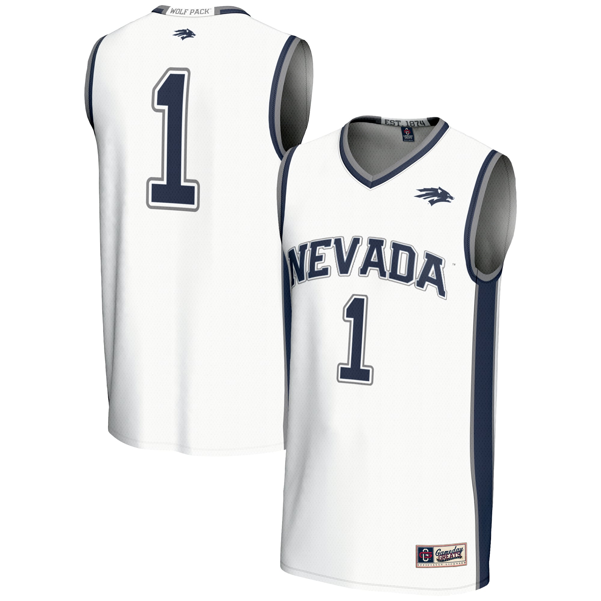 #1 Nevada Wolf Pack Lightweight Basketball Jersey White - front and back view