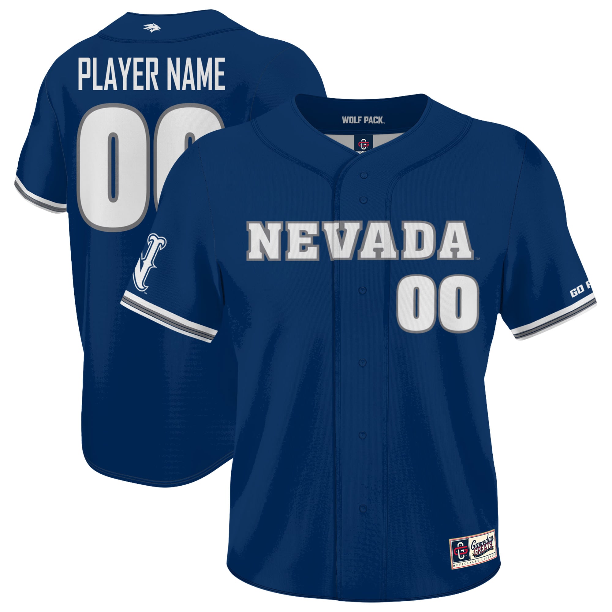 Nevada Wolf Pack Unisex Lightweight Collegiate Baseball Fashion Jersey Navy - front and back view