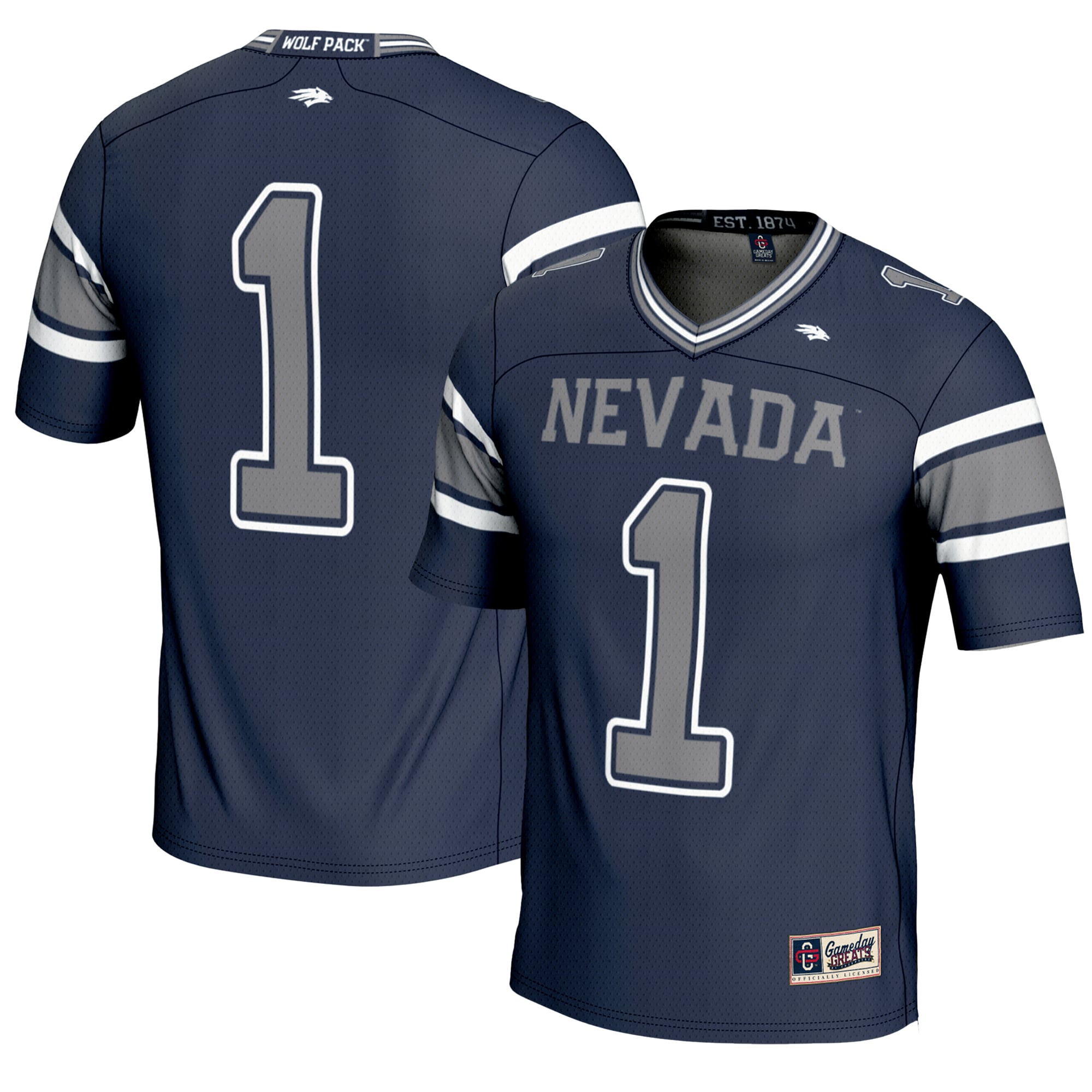 #1 Nevada Wolf Pack Youth Endzone Football Jersey Navy - front and back view
