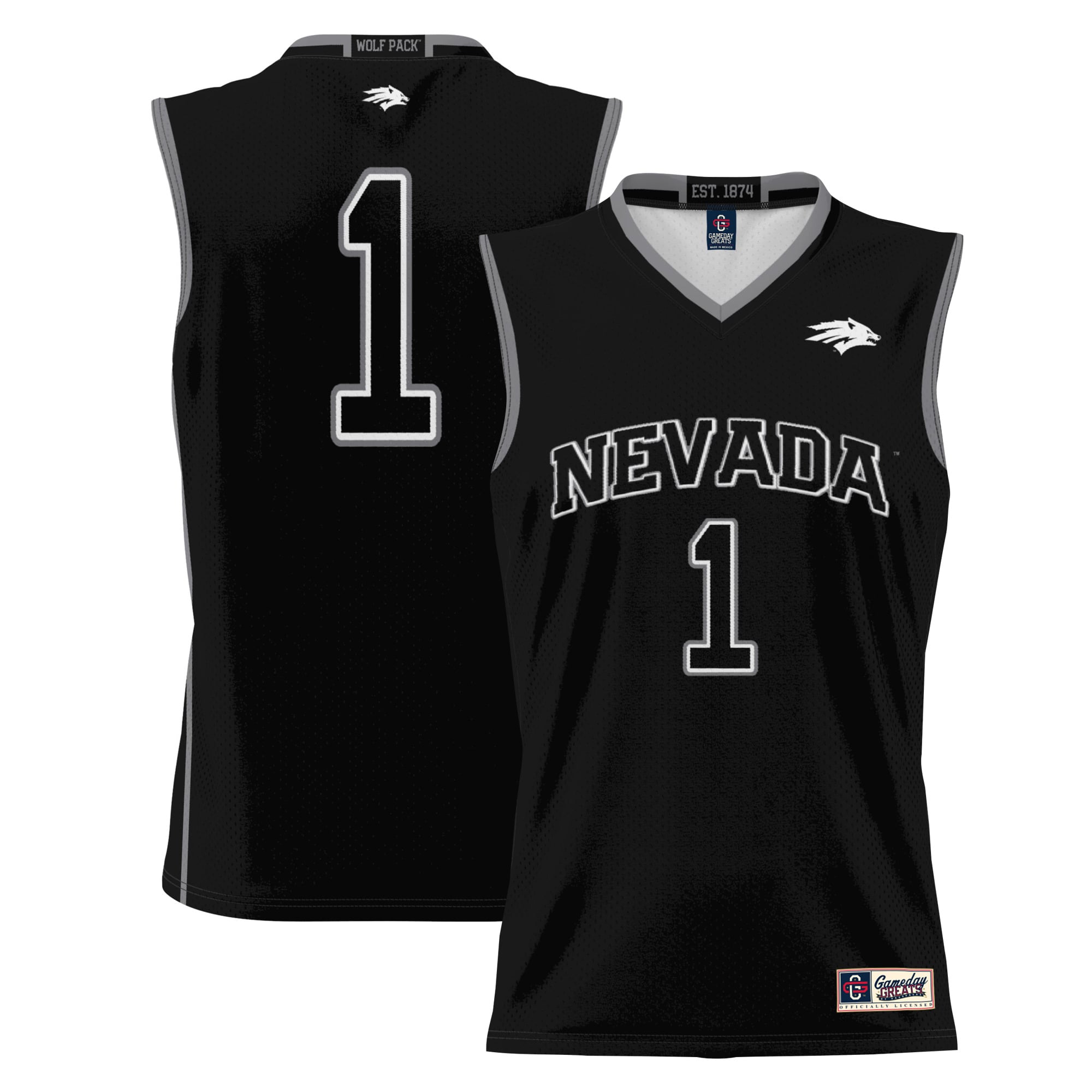 #1 Nevada Wolf Pack Youth Lightweight Basketball Jersey Black - front and back view