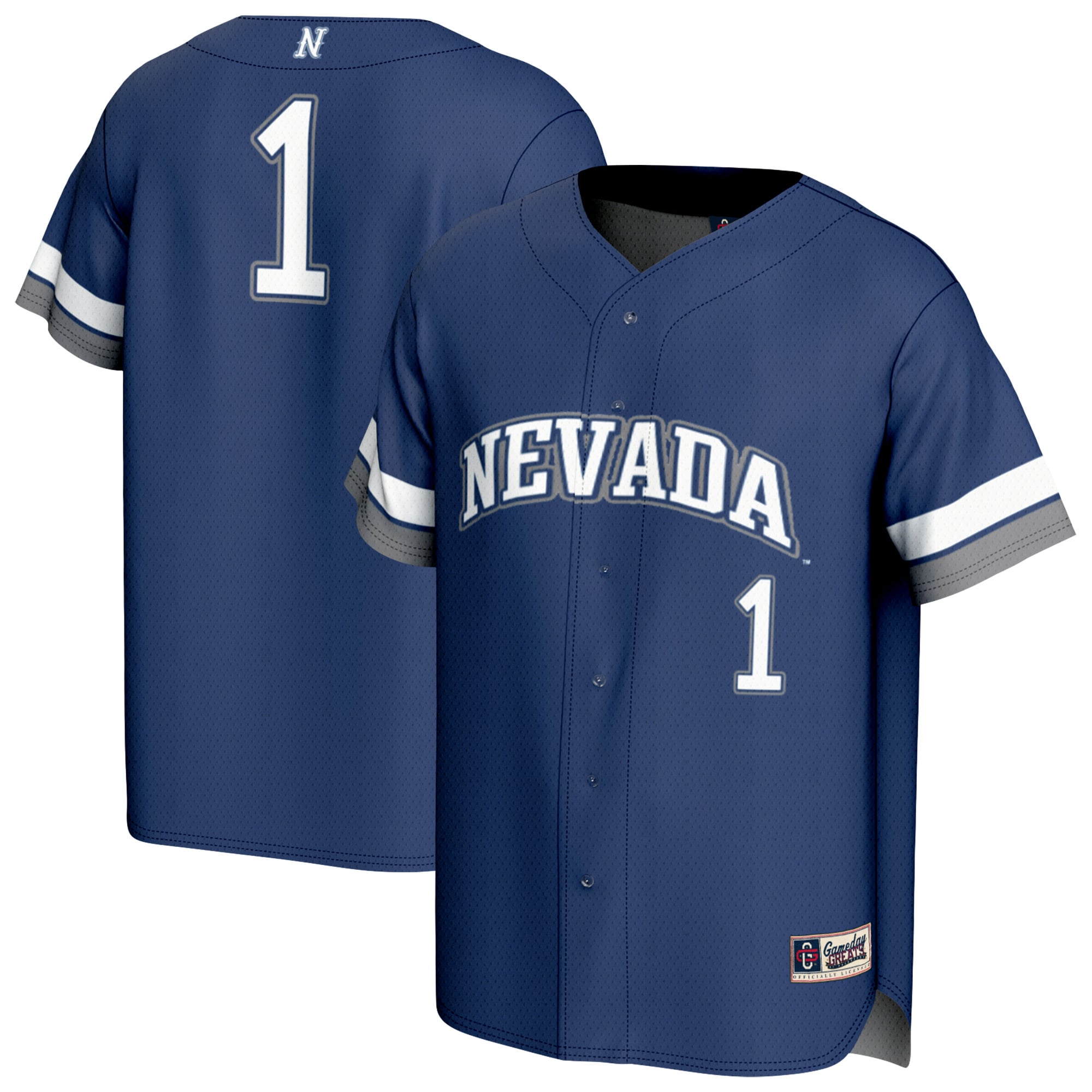 #1 Nevada Wolf Pack Youth Lightweight Collegiate Baseball Fashion Jersey Navy - front and back view