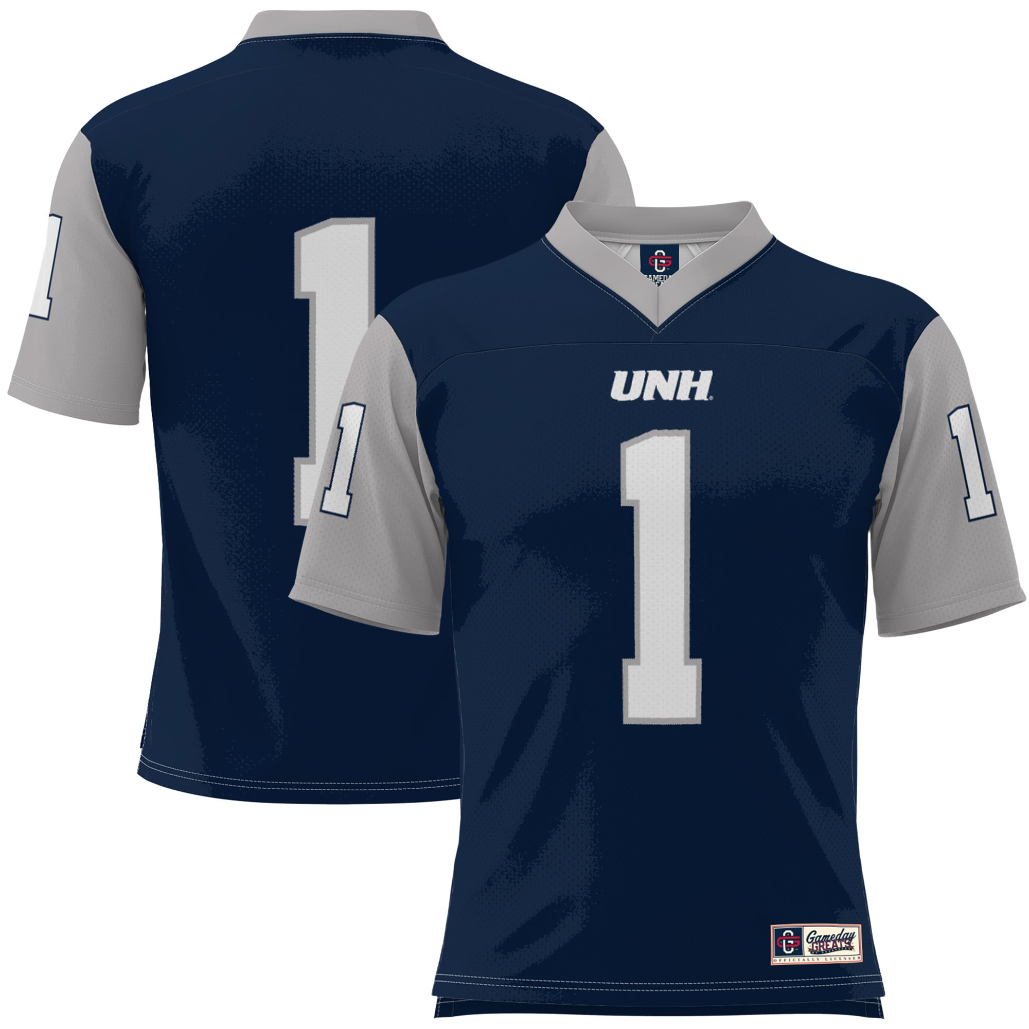 #1 New Hampshire Wildcats Youth Football Jersey Navy - front and back view