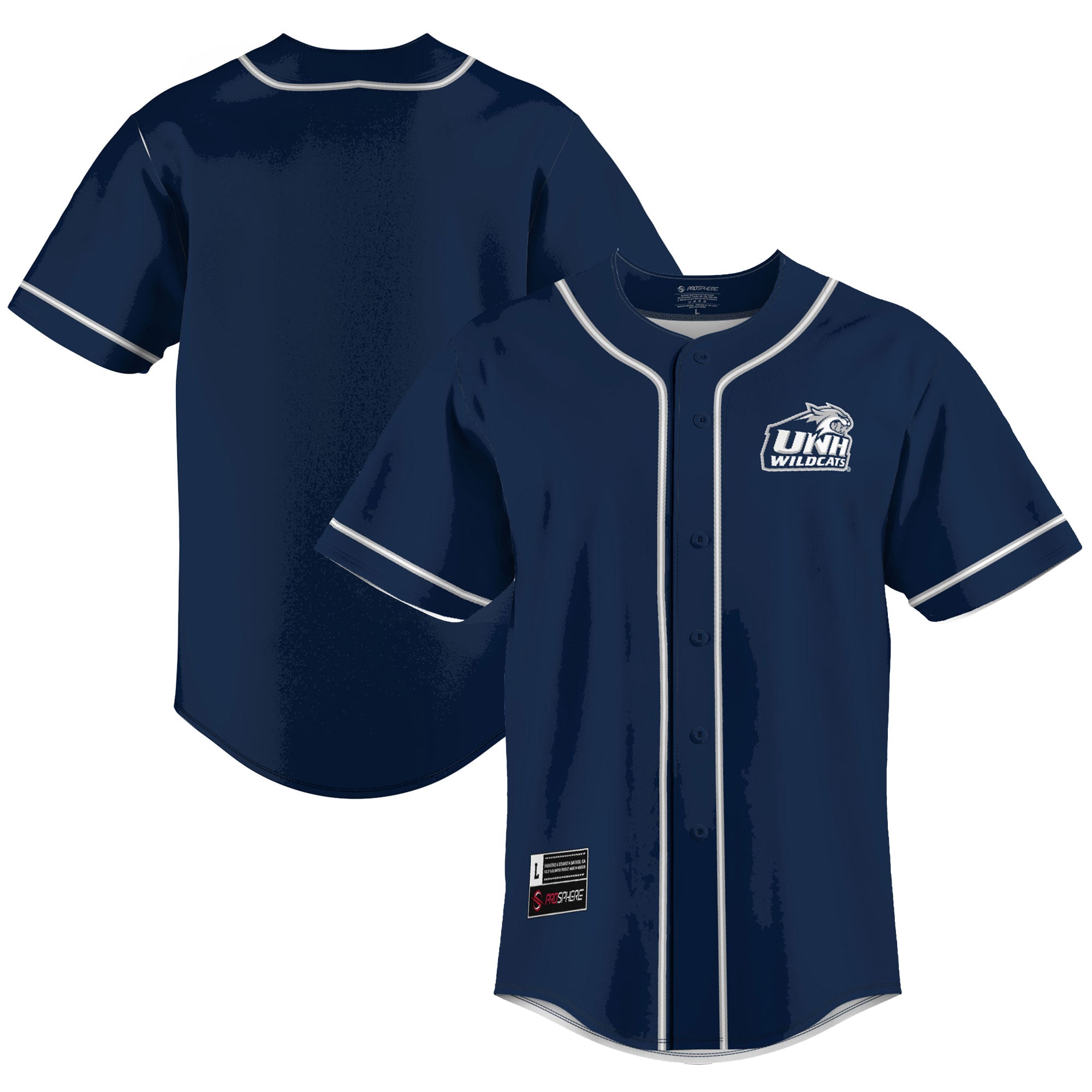 New Hampshire Wildcats Lightweight Baseball Jersey Blue - front and back view