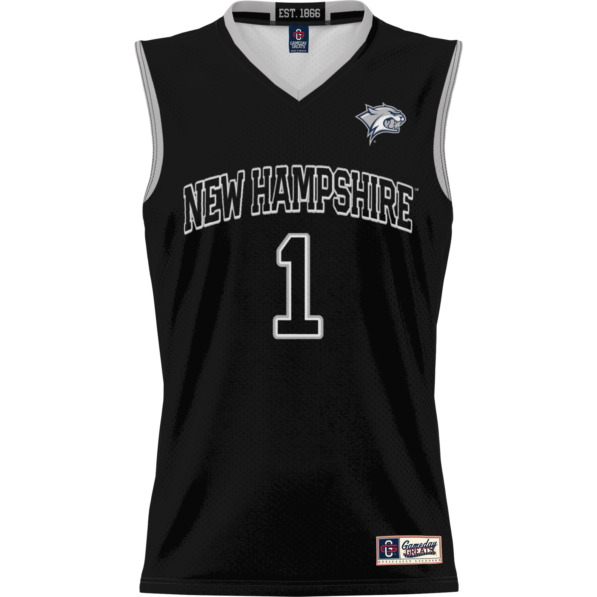 #1 New Hampshire Wildcats Unisex Lightweight Basketball Jersey Black - front view