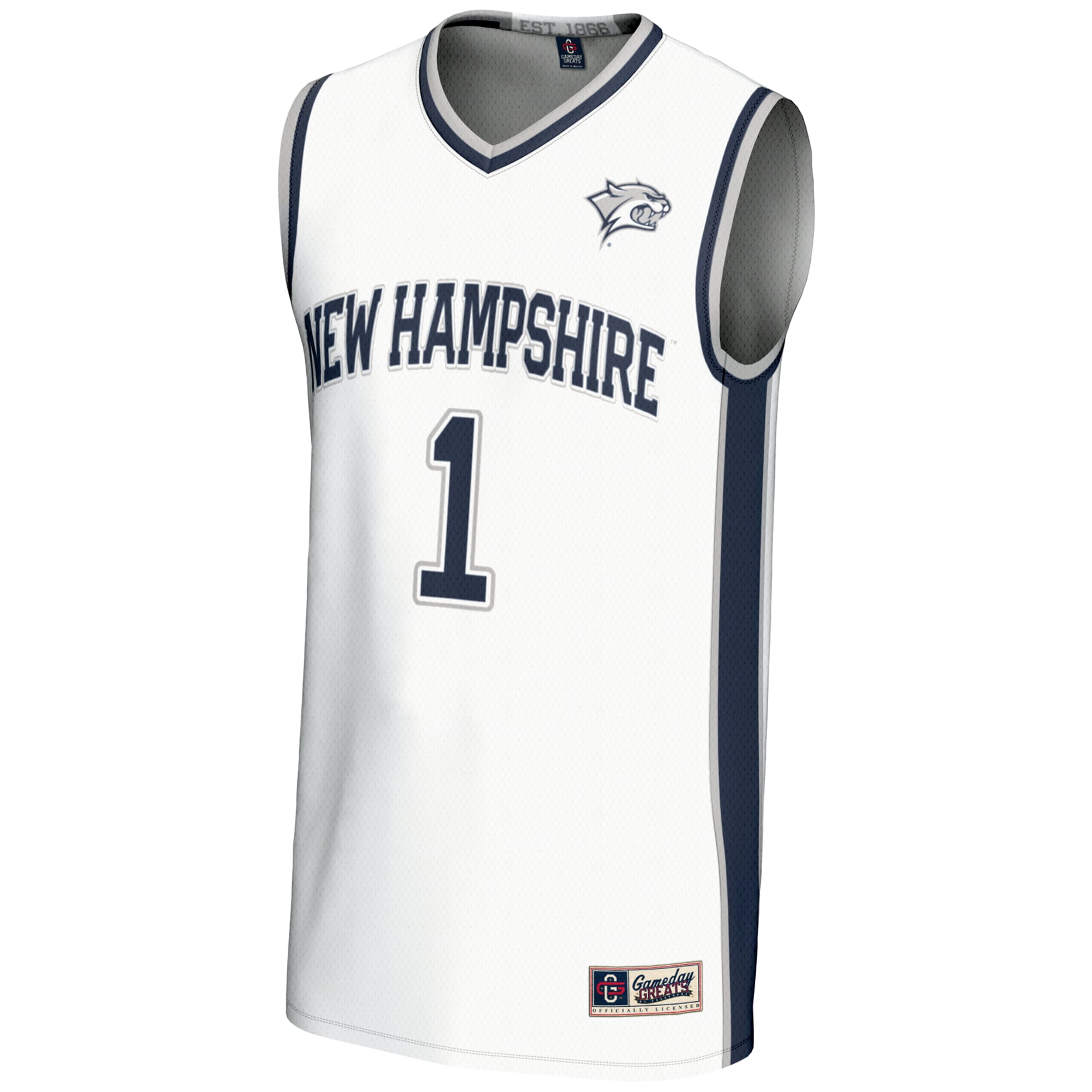 #1 New Hampshire Wildcats Unisex Lightweight Basketball Jersey White - front view