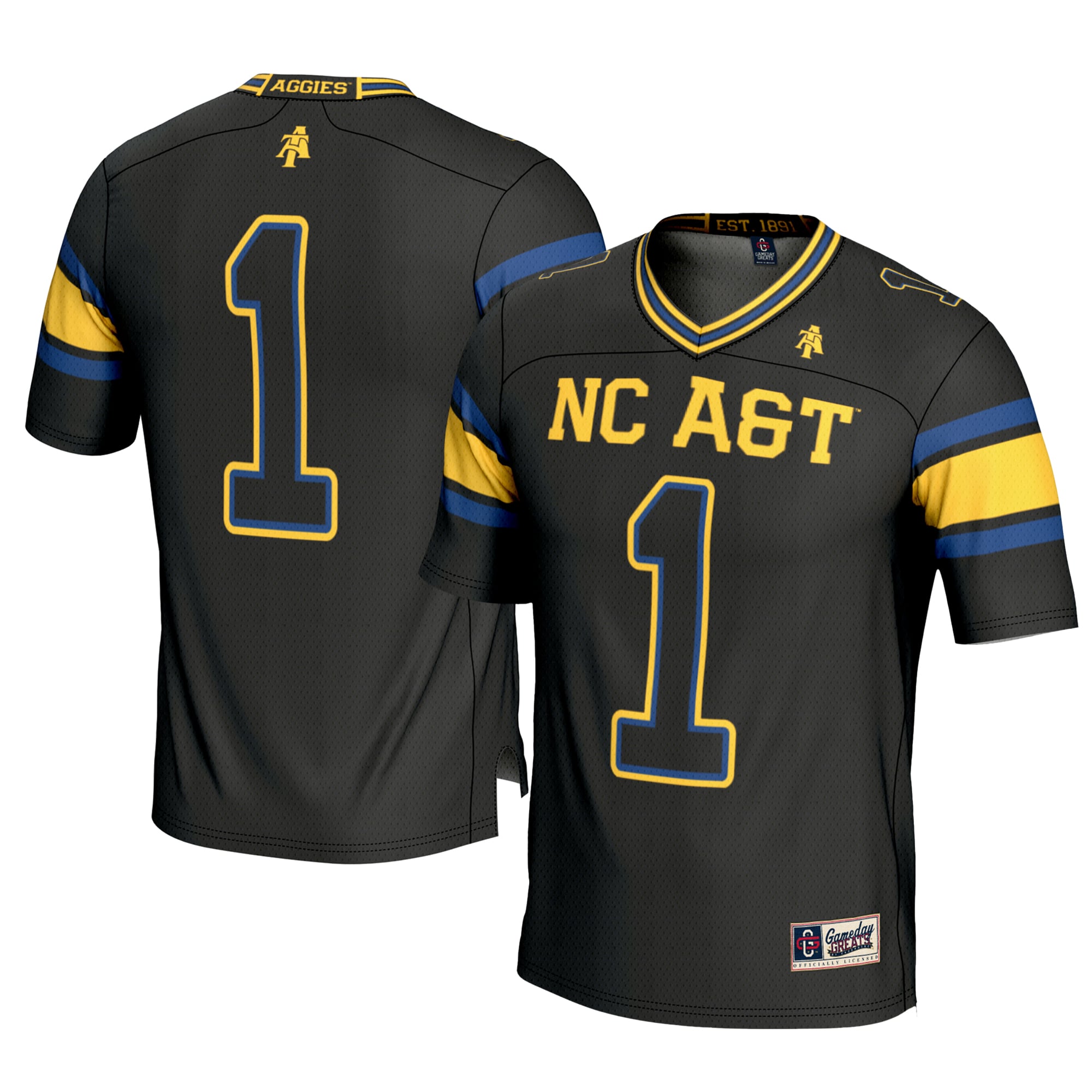 #1 North Carolina A&T Aggies Football Jersey Black - front and back view