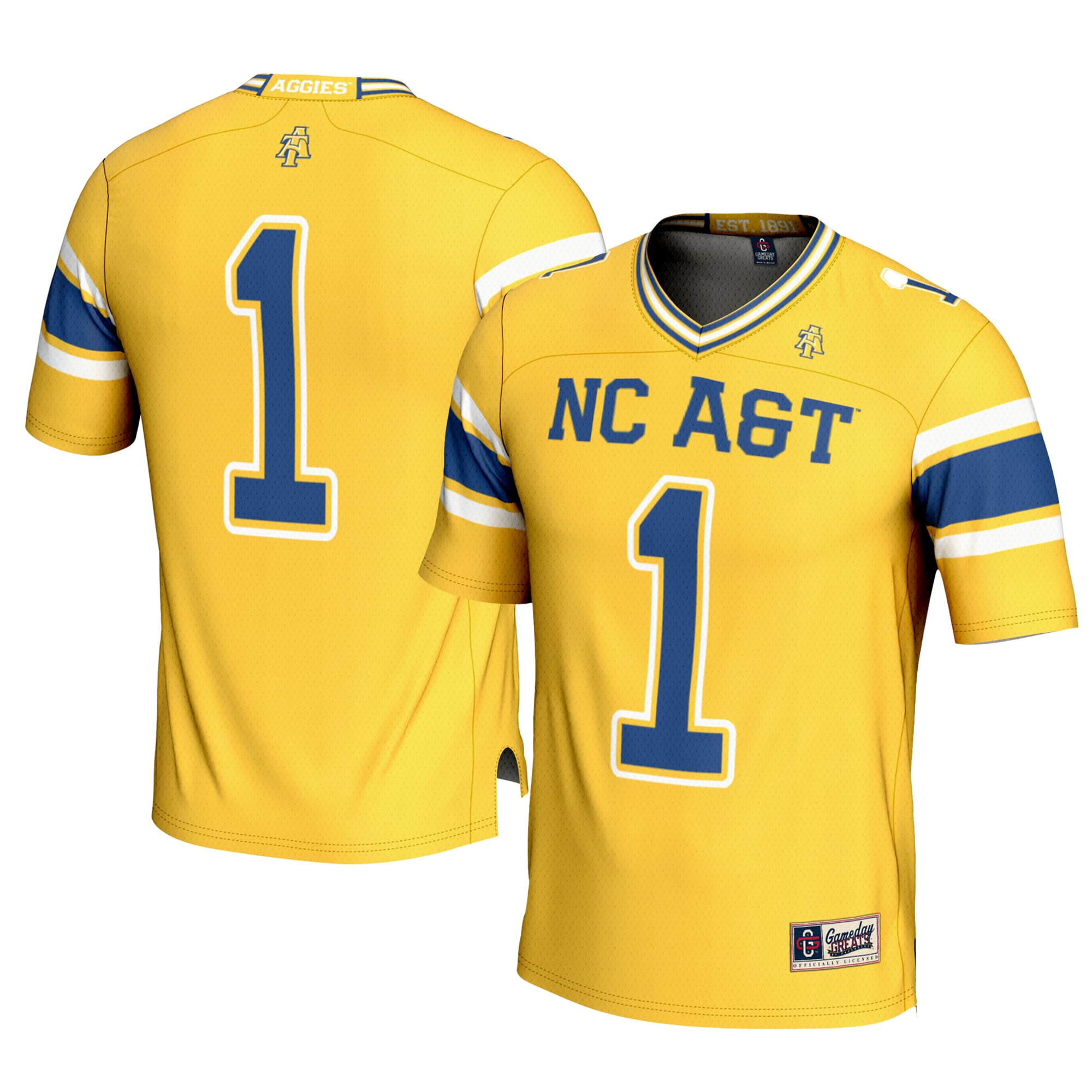 #1 North Carolina A&T Aggies Football Jersey Gold - front and back view