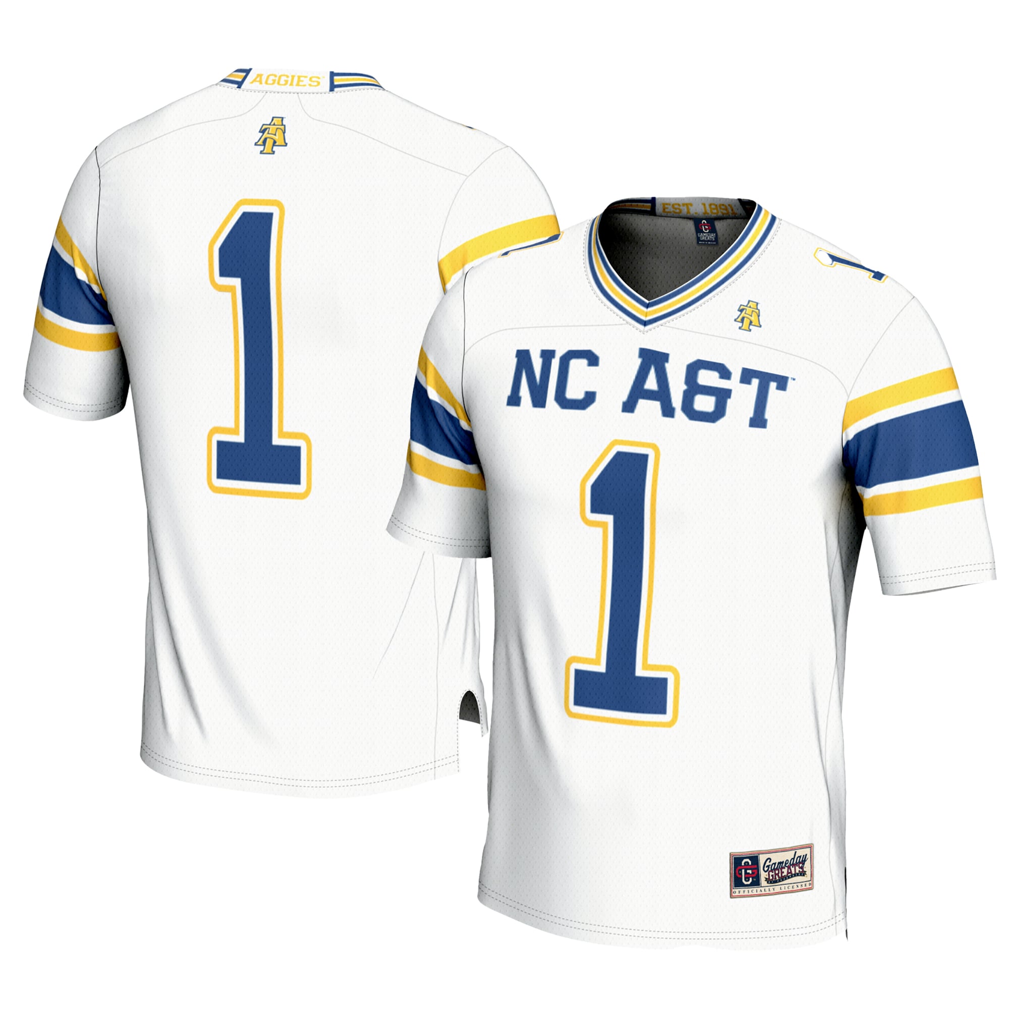 #1 North Carolina A&T Aggies Football Jersey White - front and back view