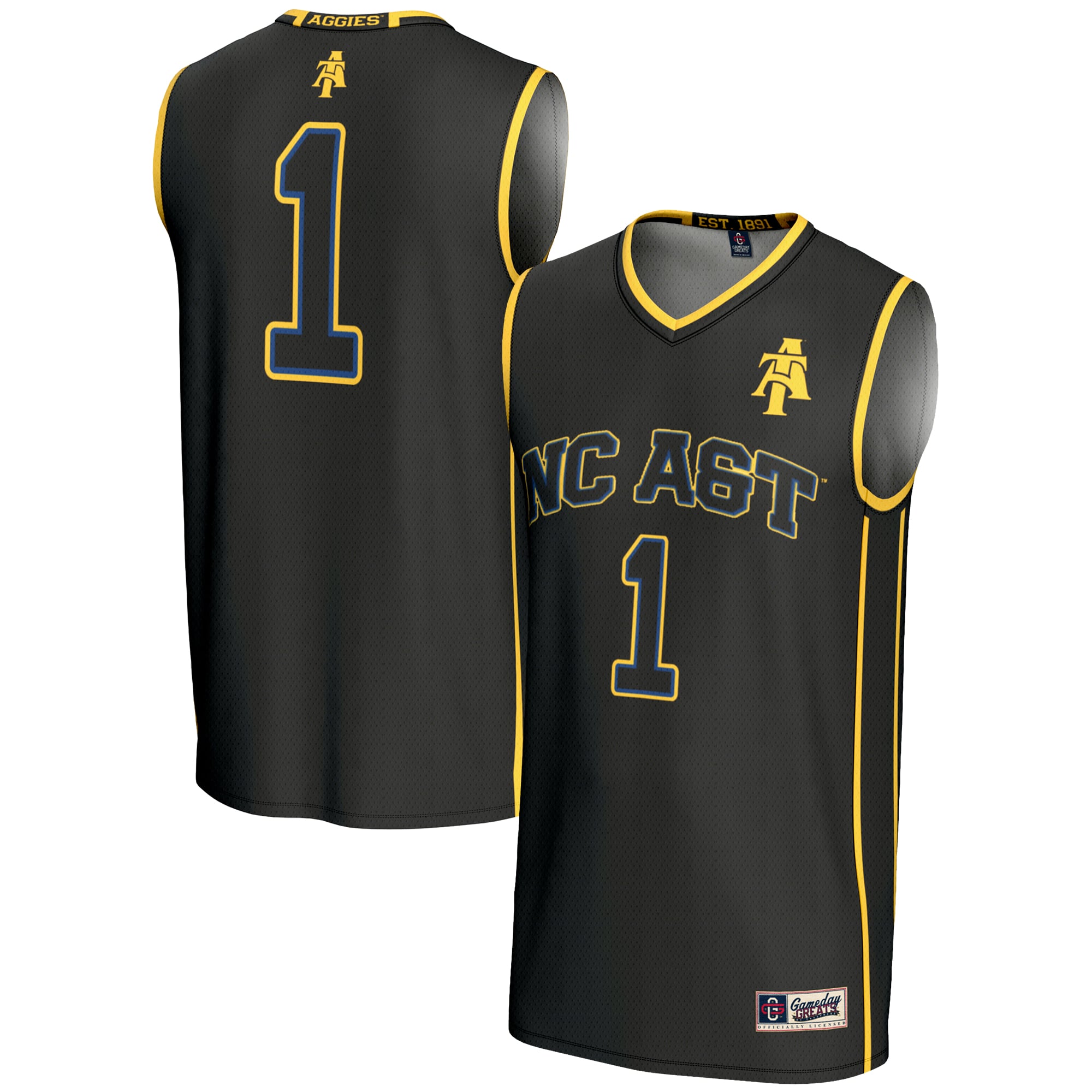 #1 North Carolina A&T Aggies Lightweight Basketball Jersey Black - front and back view