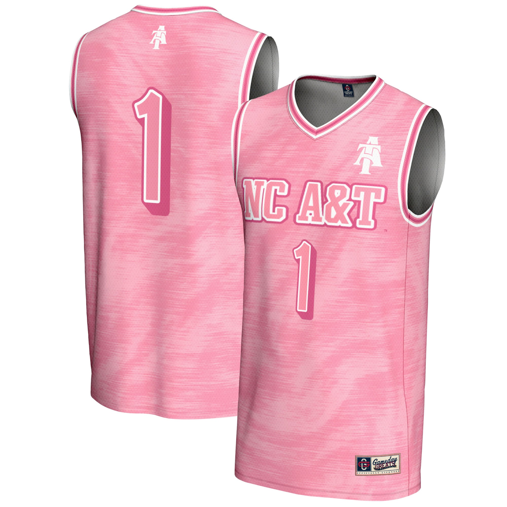 #1 North Carolina A&T Aggies Unisex Lightweight Basketball Jersey Pink - front and back view
