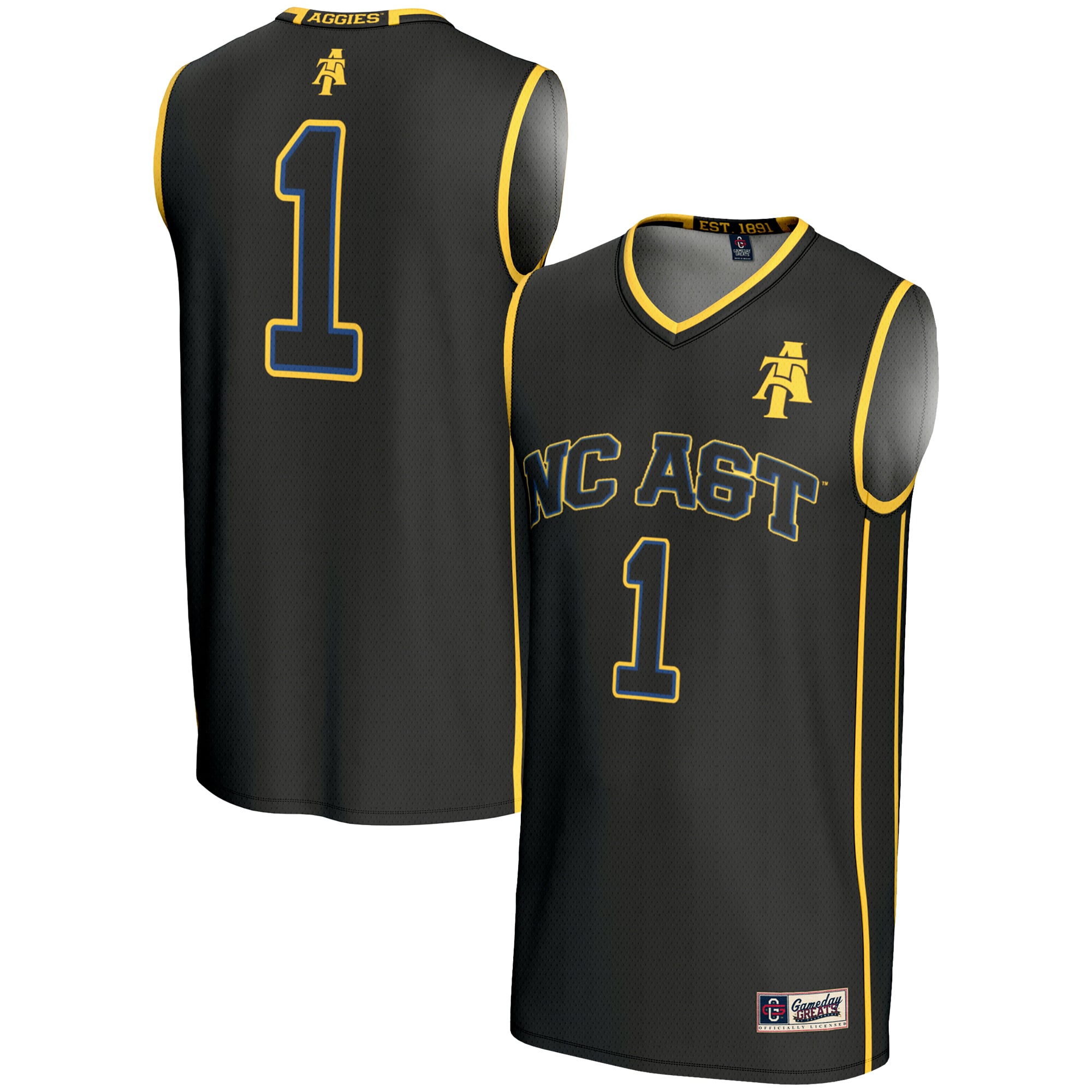 #1 North Carolina A&T Aggies Youth Lightweight Basketball Jersey Black - front and back view