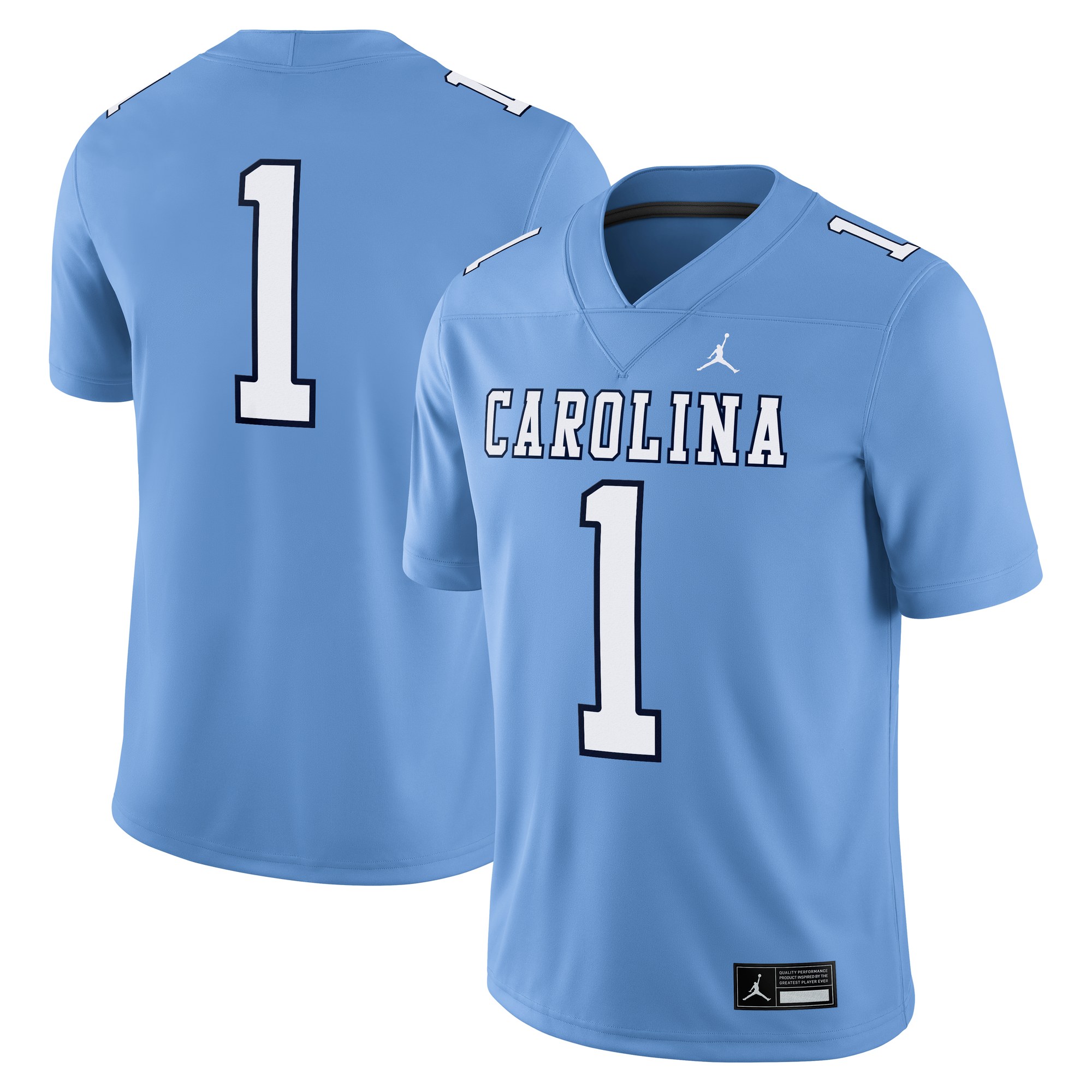 #1 North Carolina Tar Heels Alternate Football Jersey Carolina Blue - front and back view