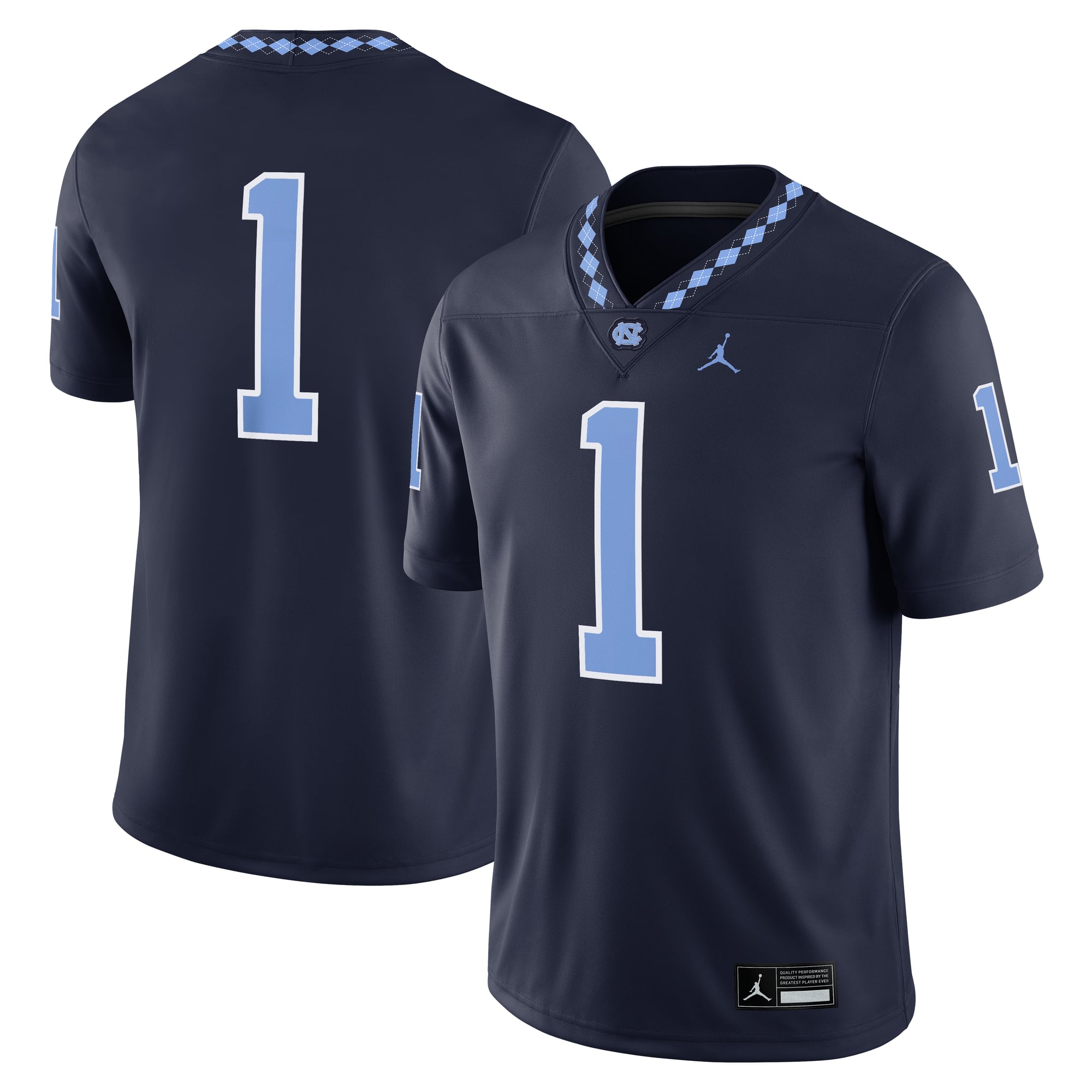 #1 North Carolina Tar Heels Alternate Jersey Navy - front and back view