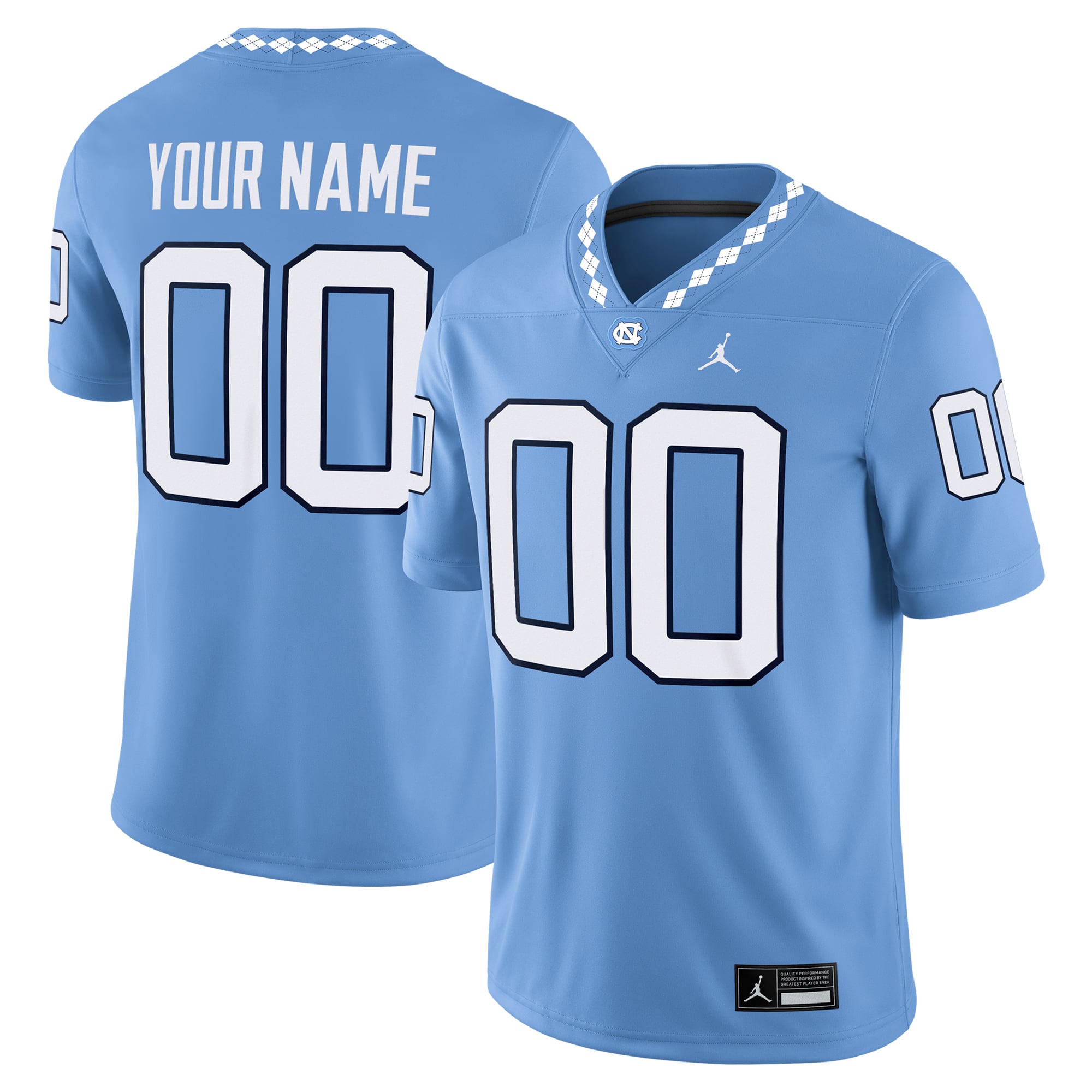North Carolina Tar Heels Custom Jersey Carolina Blue - front and back view