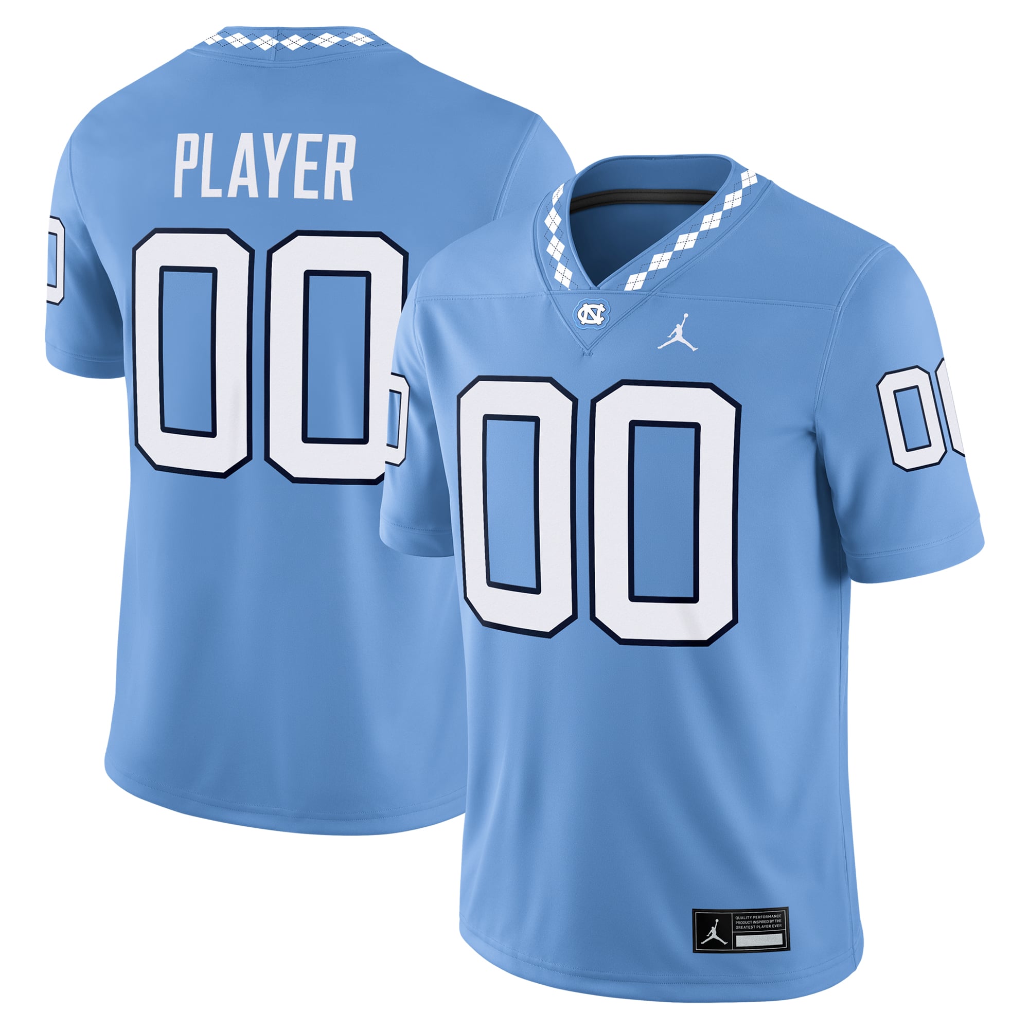 North Carolina Tar Heels Football Jersey Carolina Blue - front and back view