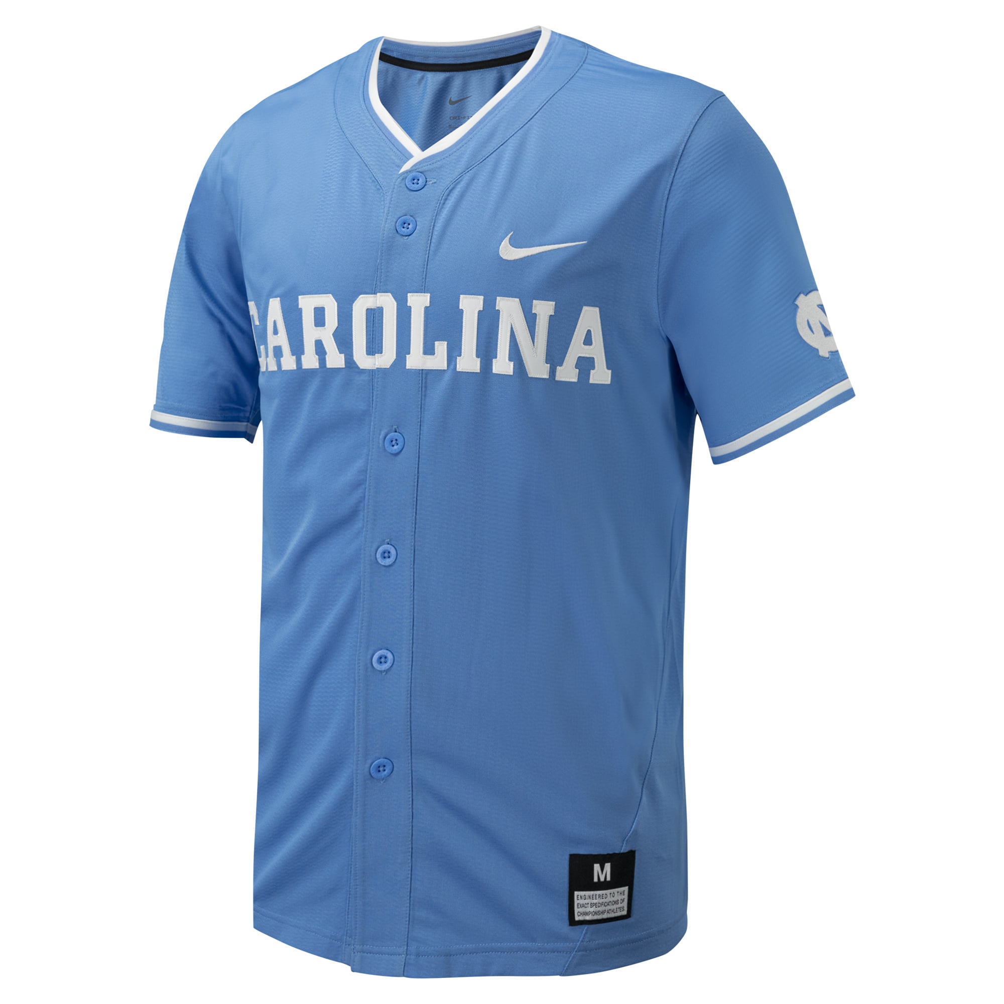 North Carolina Tar Heels Full-Button Baseball Jersey Carolina Blue - front view