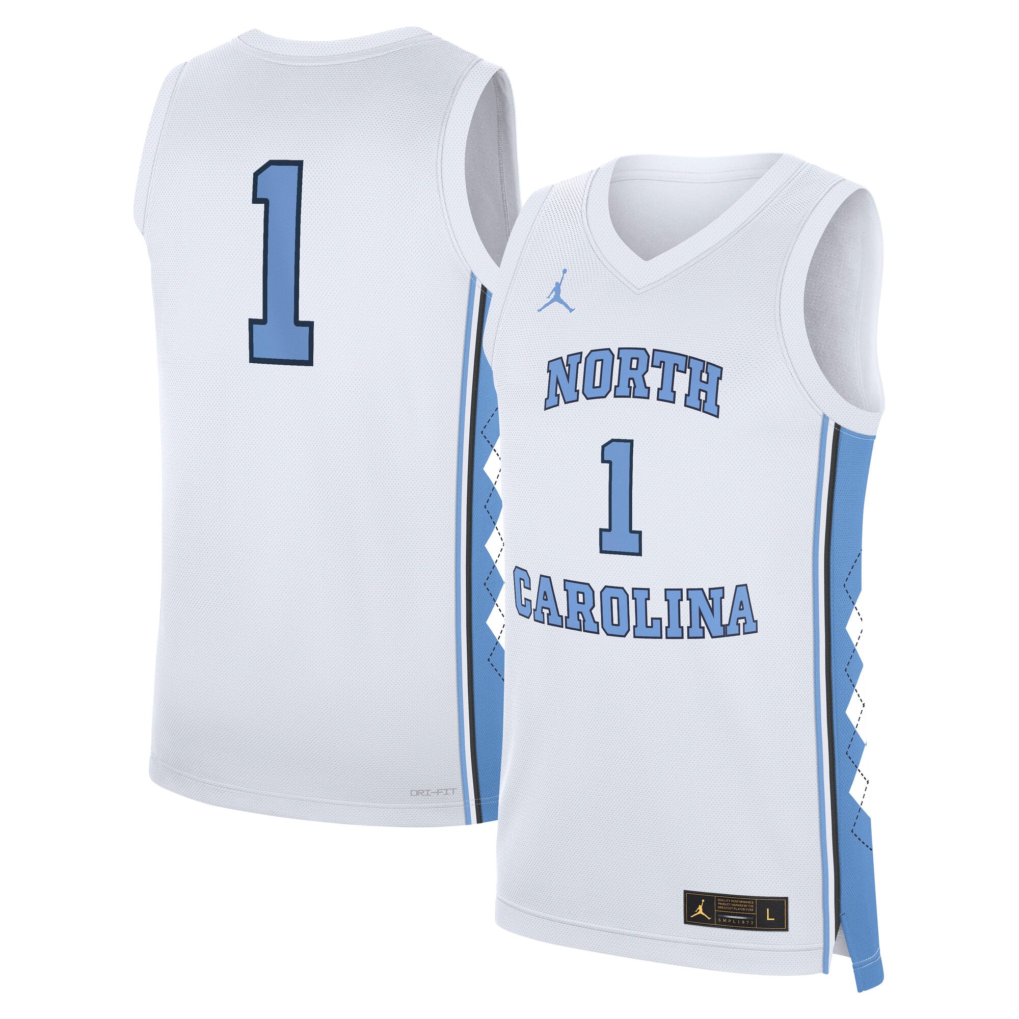 North Carolina Tar Heels Home Basketball Jersey White - front and back view