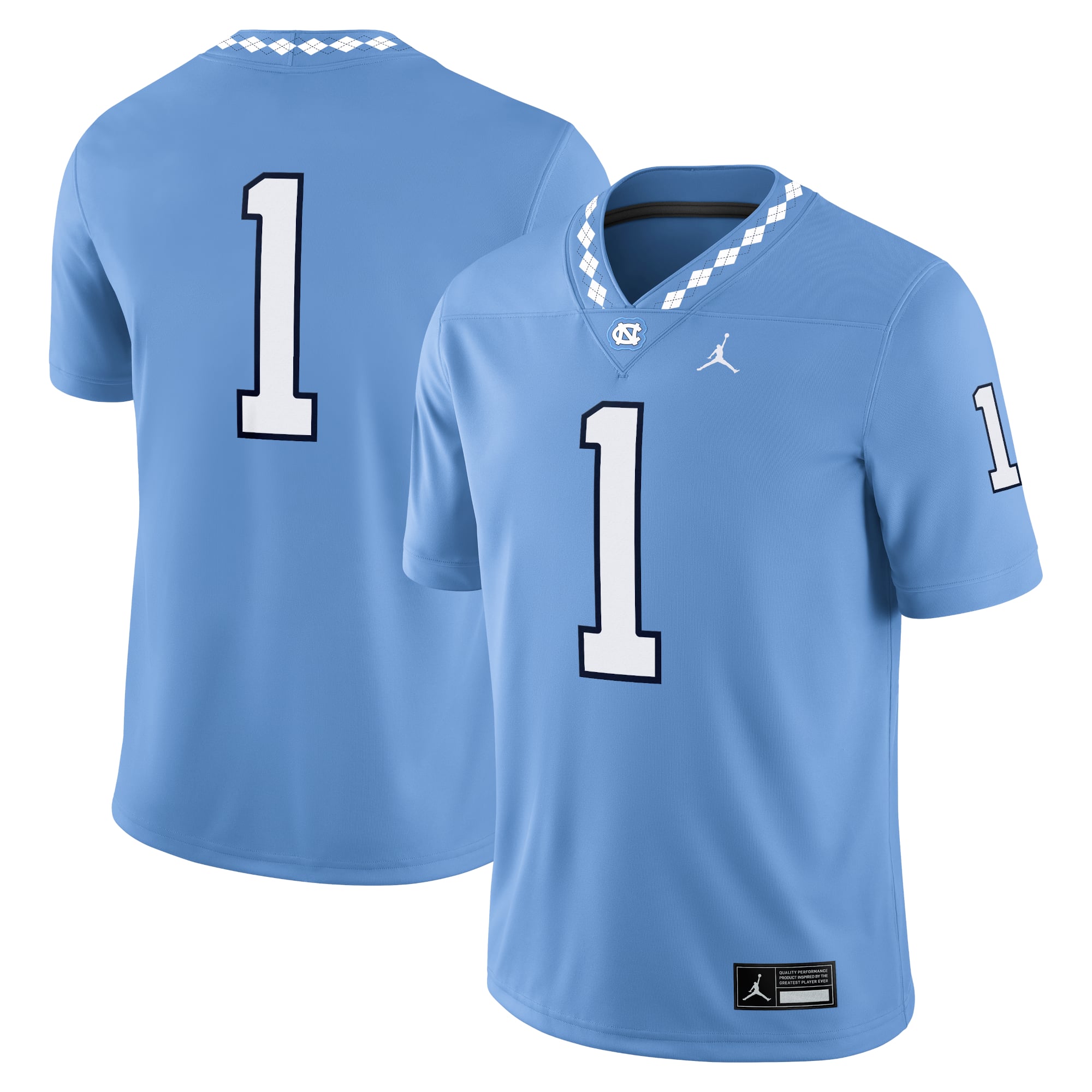 #1 North Carolina Tar Heels Jersey Carolina Blue - front and back view