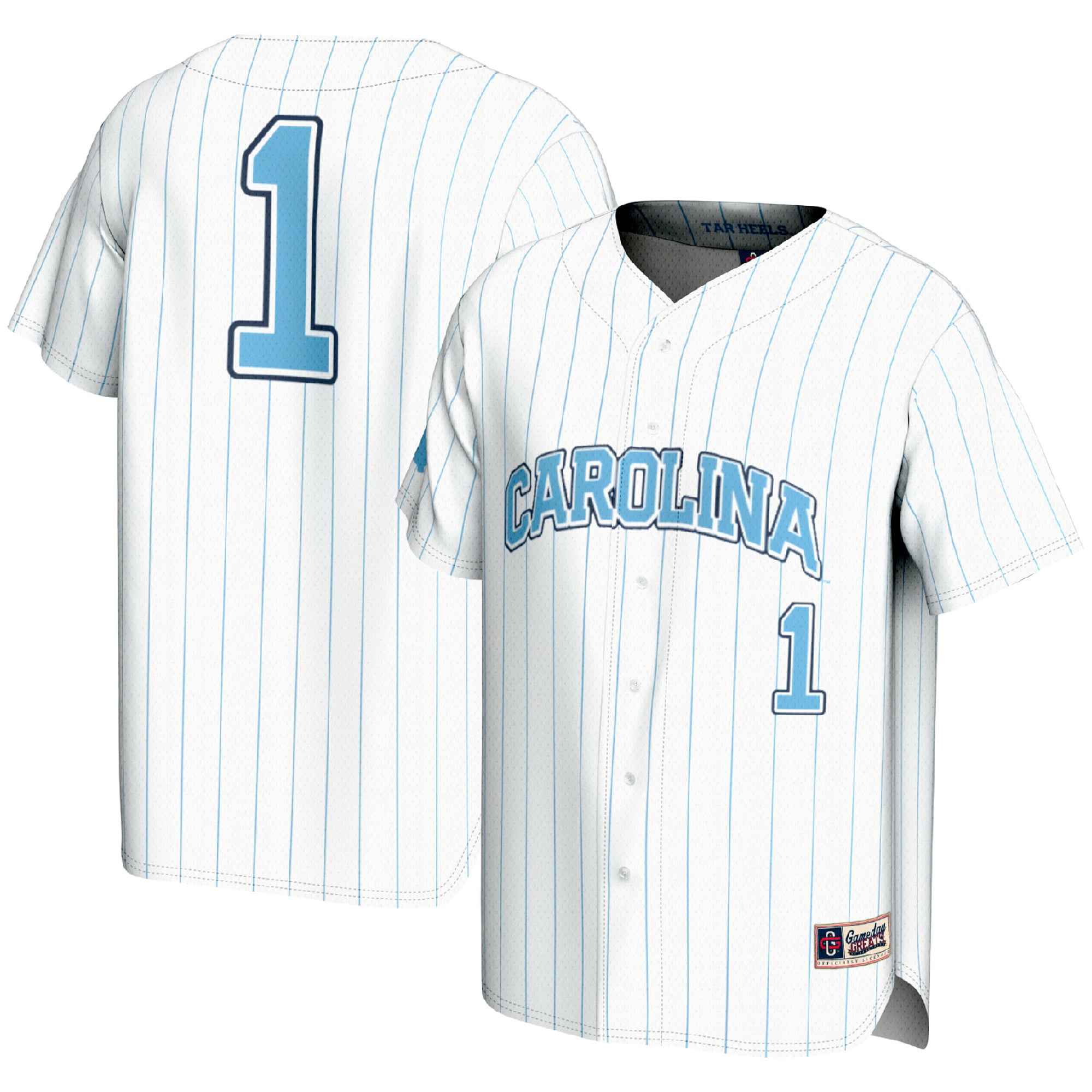 #1 North Carolina Tar Heels Lightweight Baseball Fashion Jersey White - front and back view