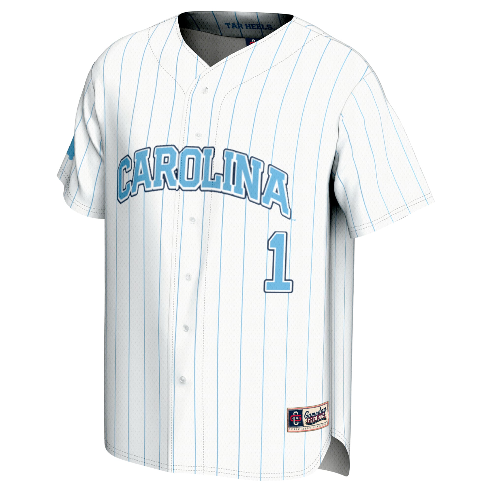 #1 North Carolina Tar Heels Lightweight Baseball Fashion Jersey White - front view