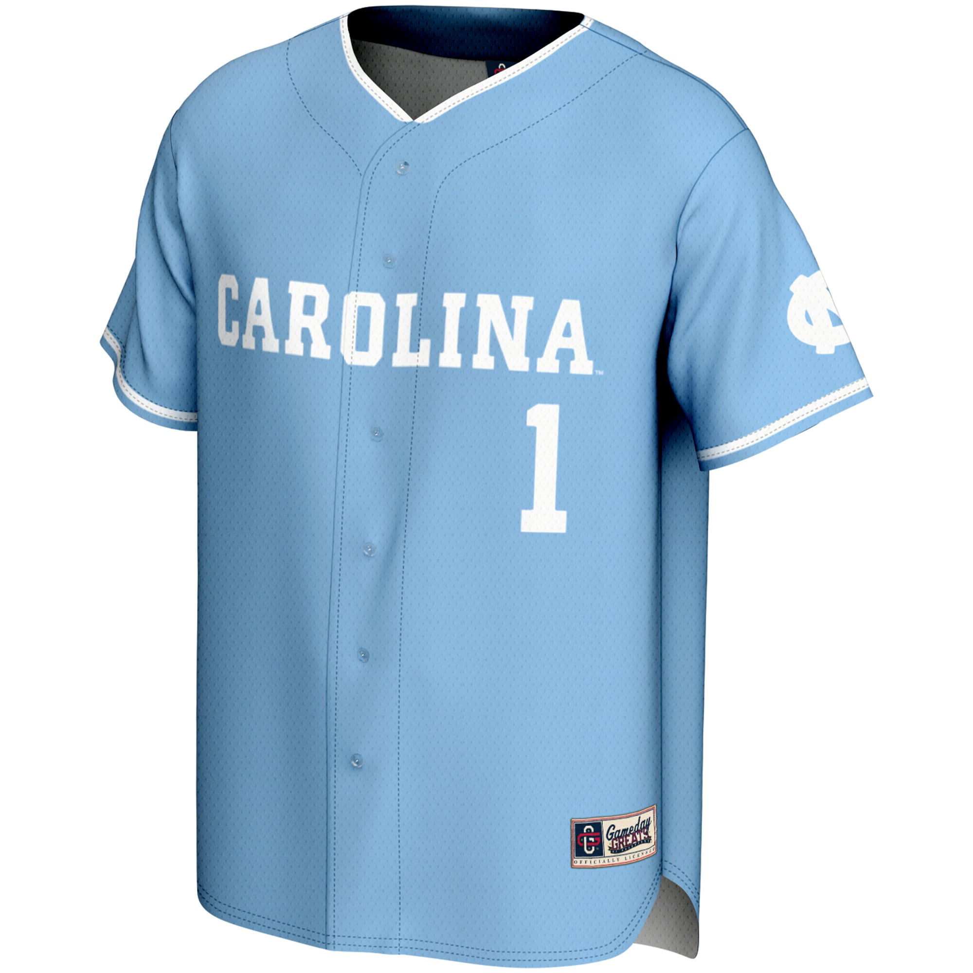 #1 North Carolina Tar Heels Lightweight Baseball Jersey Carolina Blue - front view