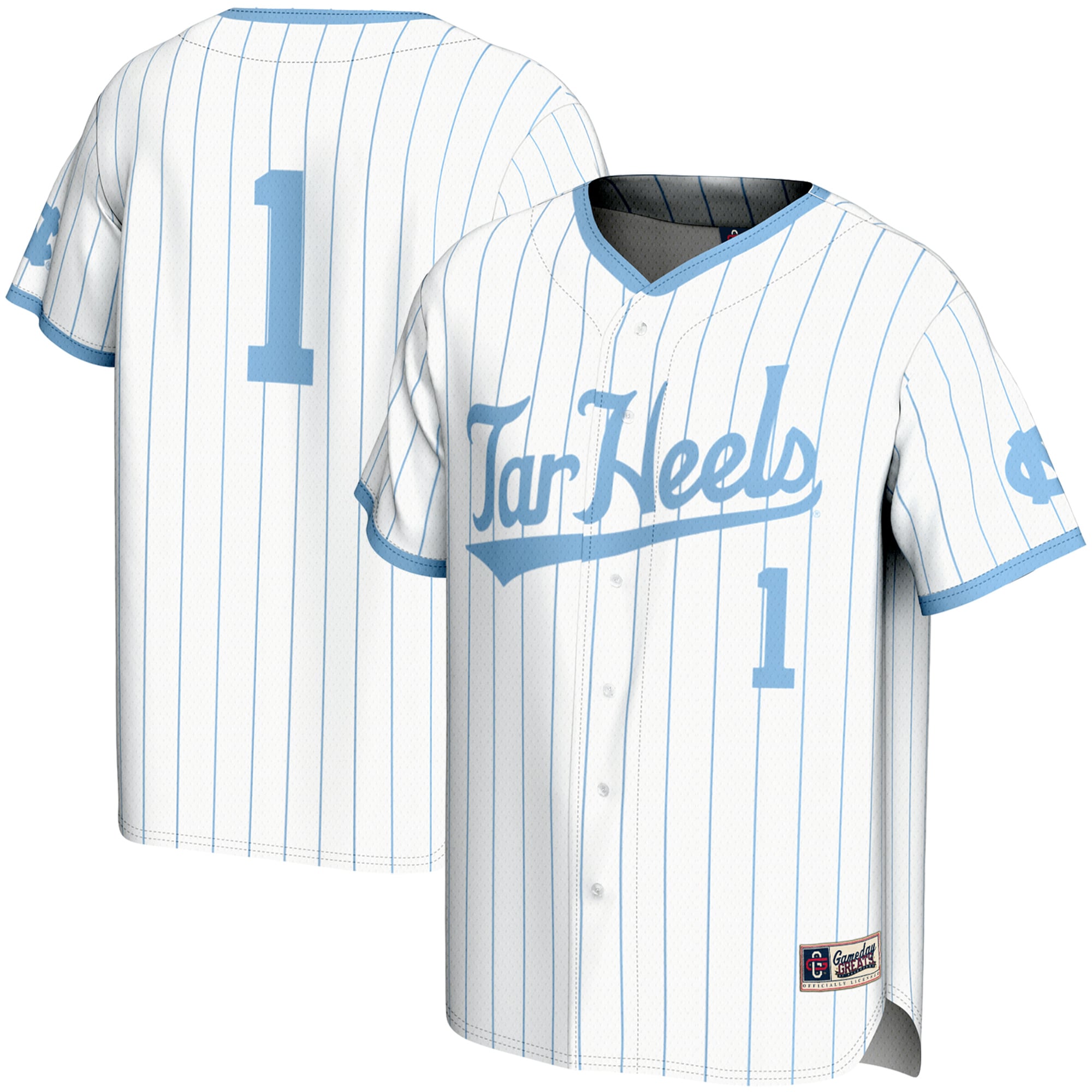 #1 North Carolina Tar Heels Lightweight Baseball Jersey White - front and back view