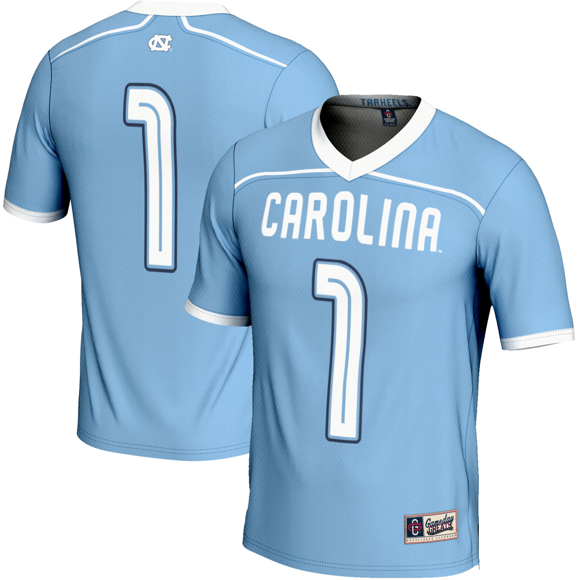 #1 North Carolina Tar Heels Lightweight Men's Lacrosse Jersey Carolina Blue - front and back view