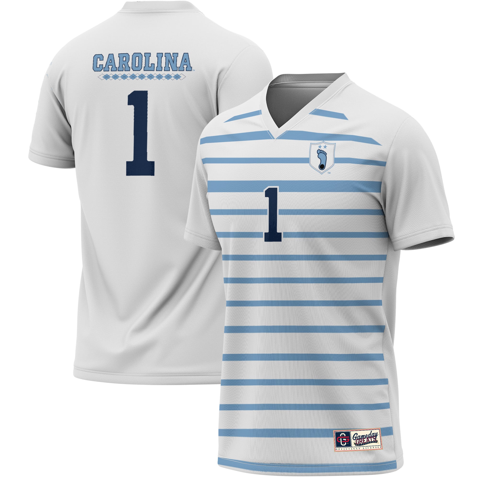 #1 North Carolina Tar Heels Lightweight Soccer Fashion Jersey White - front and back view