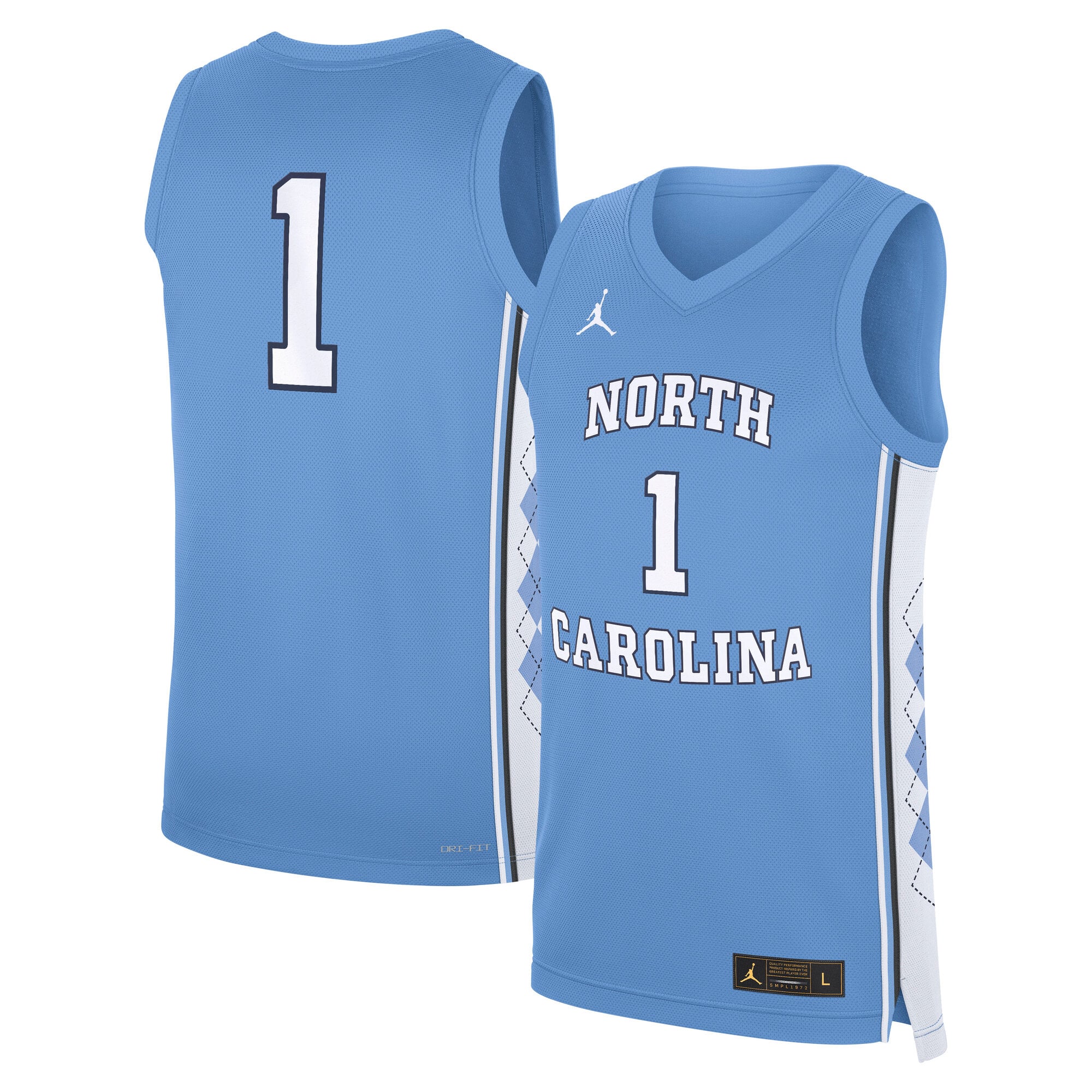 North Carolina Tar Heels Road Basketball Jersey Carolina Blue - front and back view