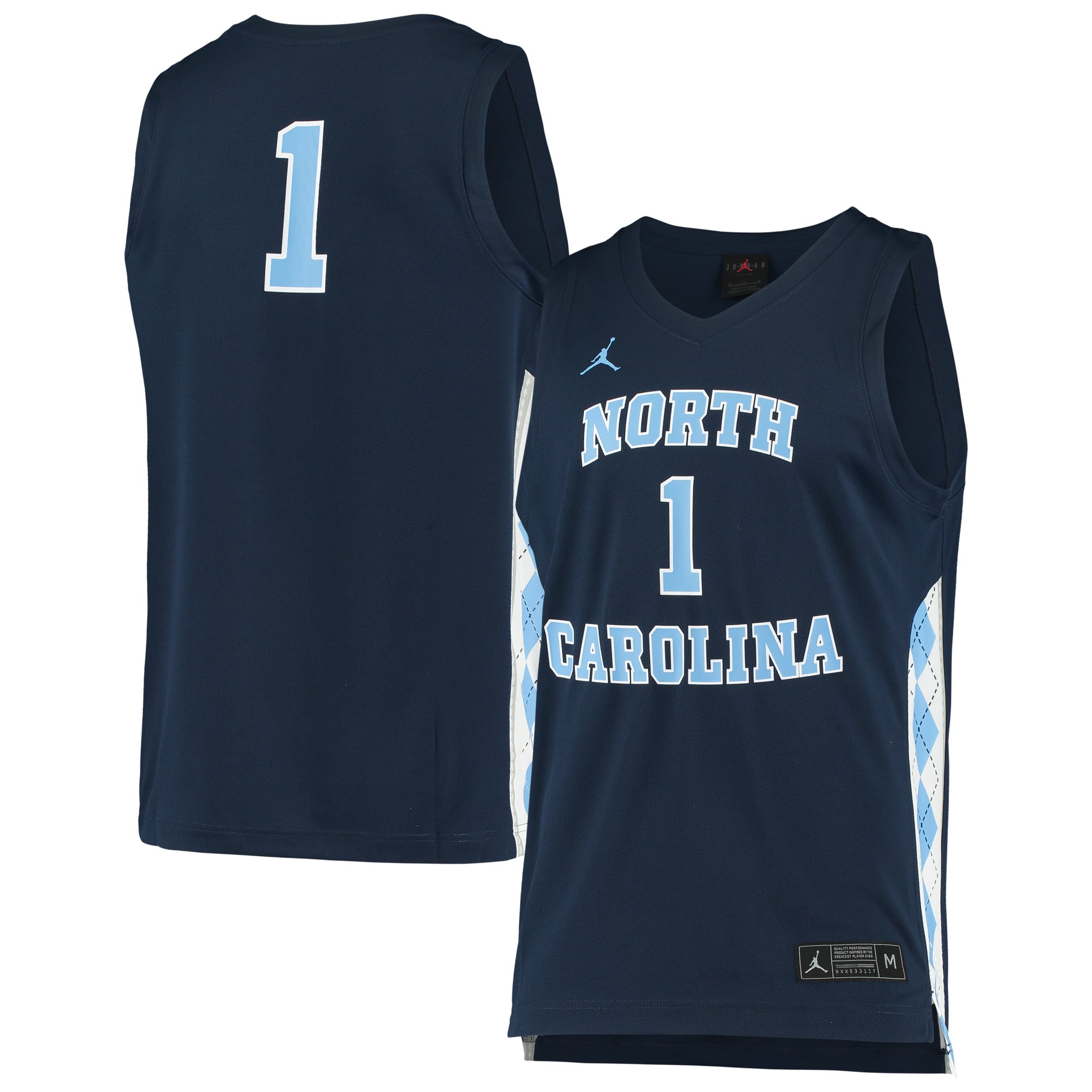 #1 North Carolina Tar Heels Unisex Basketball Jersey Navy - front and back view