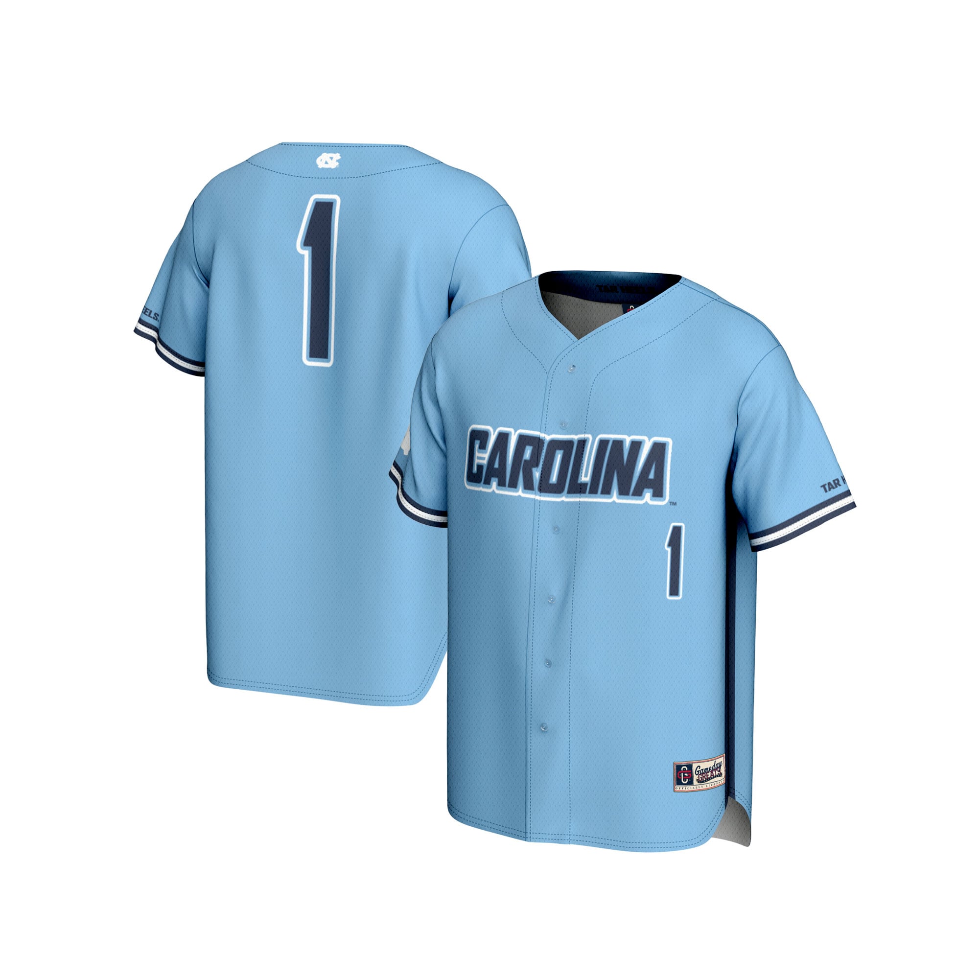 #1 North Carolina Tar Heels Unisex Lightweight Baseball Fashion Jersey - front and back view