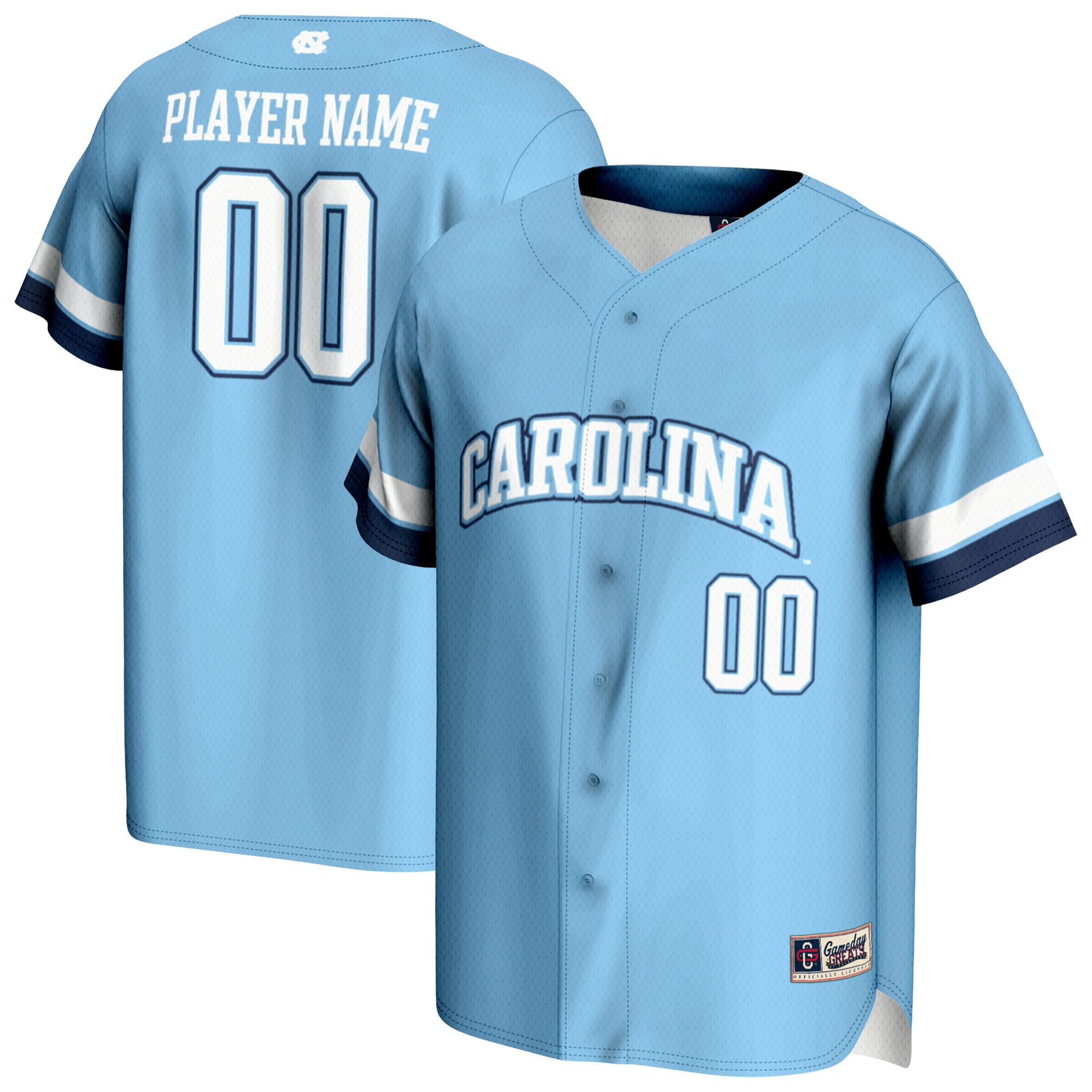 North Carolina Tar Heels Unisex Lightweight Baseball Jersey Carolina Blue - front and back view