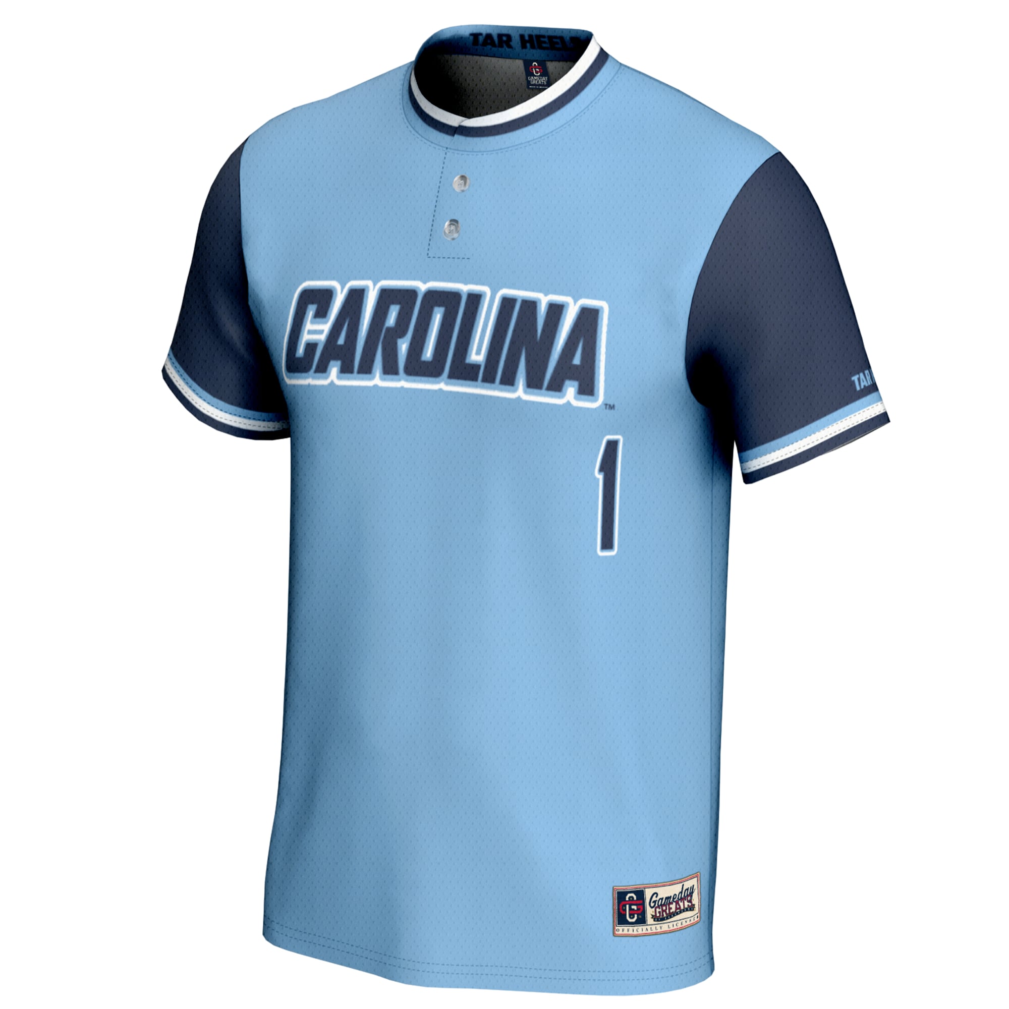 #1 North Carolina Tar Heels Unisex Lightweight Softball Jersey Carolina Blue - front view
