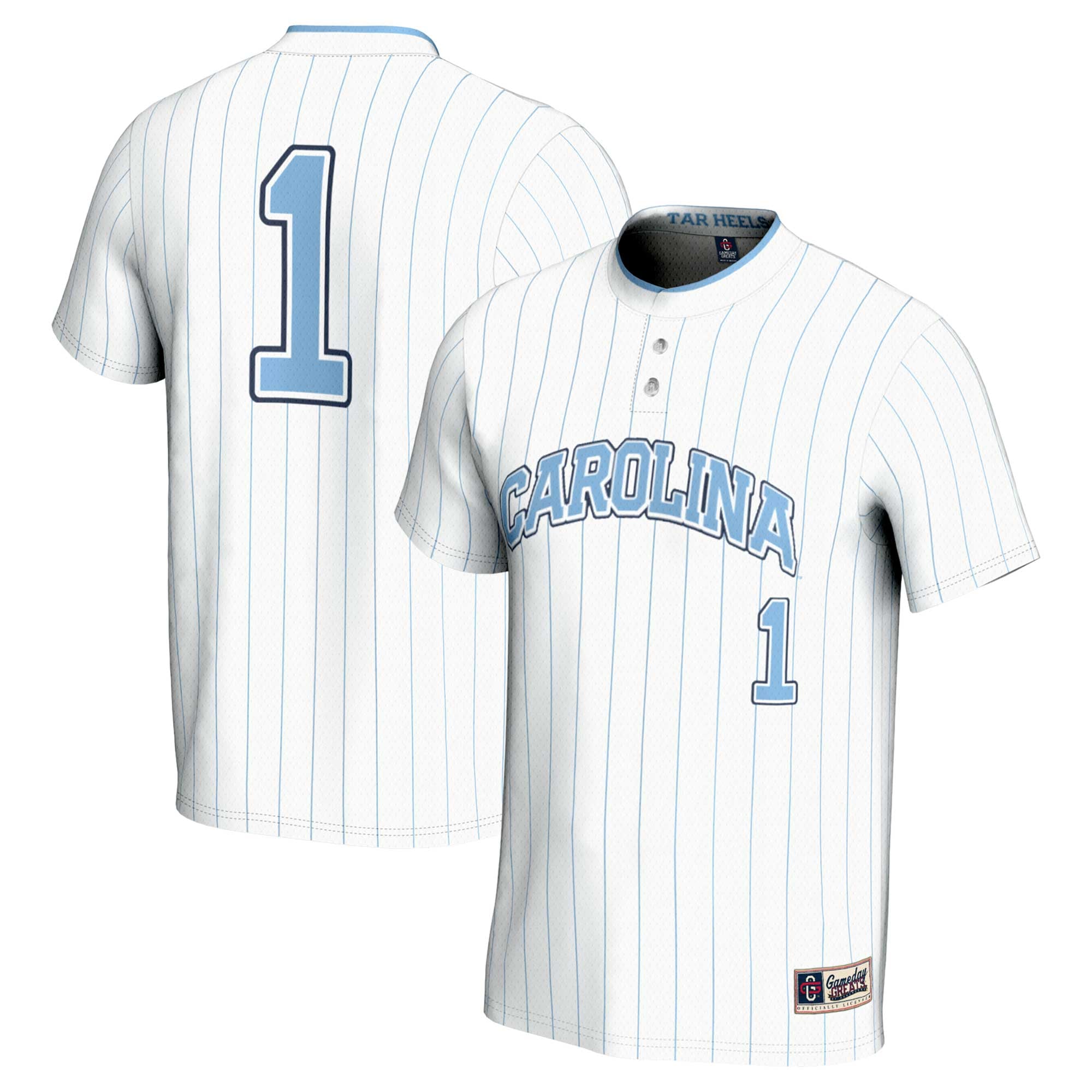 #1 North Carolina Tar Heels Unisex Lightweight Softball Jersey White - front and back view