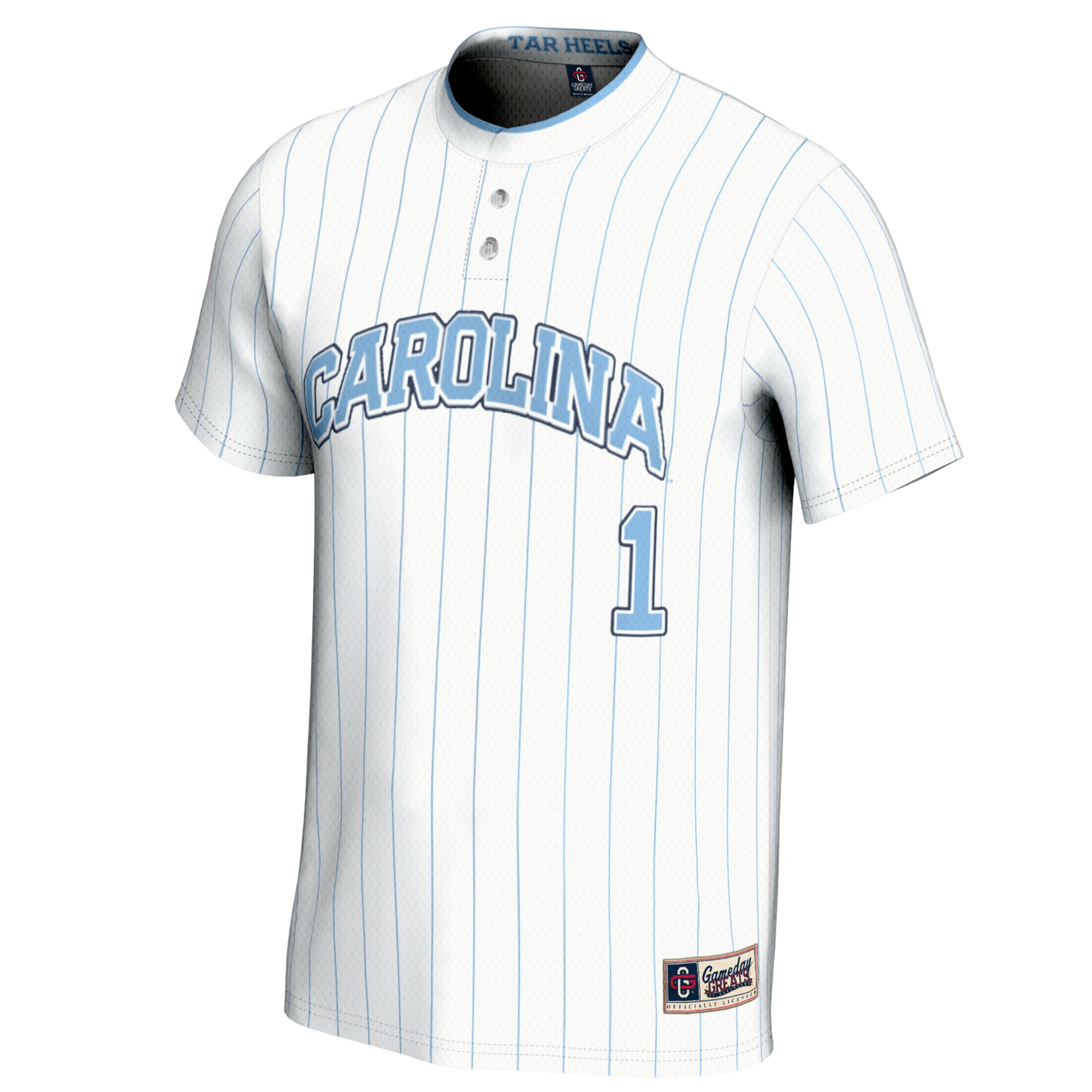 #1 North Carolina Tar Heels Unisex Lightweight Softball Jersey White - front view